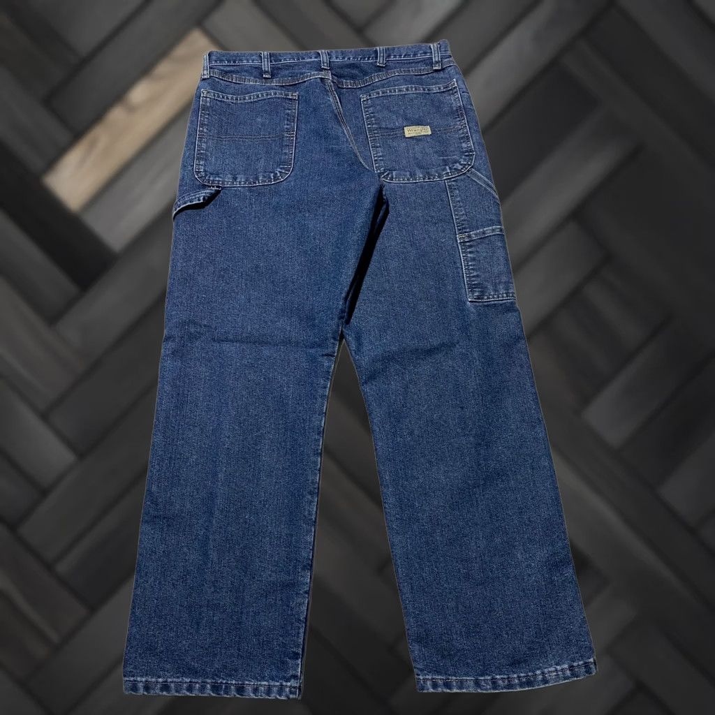 Wrangler Wrangler Jeans Carpenter 34x30 Blue Medium Wash Denim Relaxed Fit Utility Pockets Logo Men Regular Inseam 30 Cargo Pocket Workwear Size US 34 / EU 50 - 1 Thumbnail