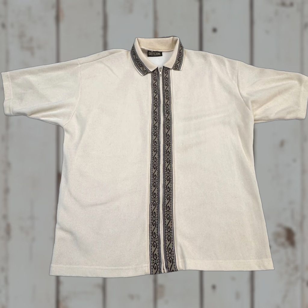 Vintage VINTAGE Defcon Full Zip Tunic Polo Shirt Mens XL Cotton Cream USA Made Size US XL / EU 56 / 4 - 1 Thumbnail