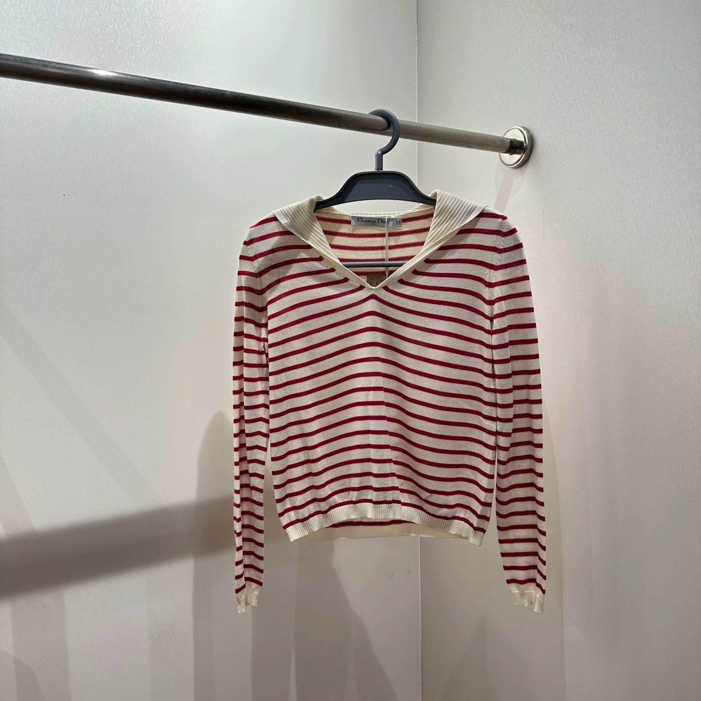 Christian Dior Monsieur Dior logo stripe knit sweater navy collar 34 silk Size XS / US 0-2 / IT 36-38 - 2 Thumbnail