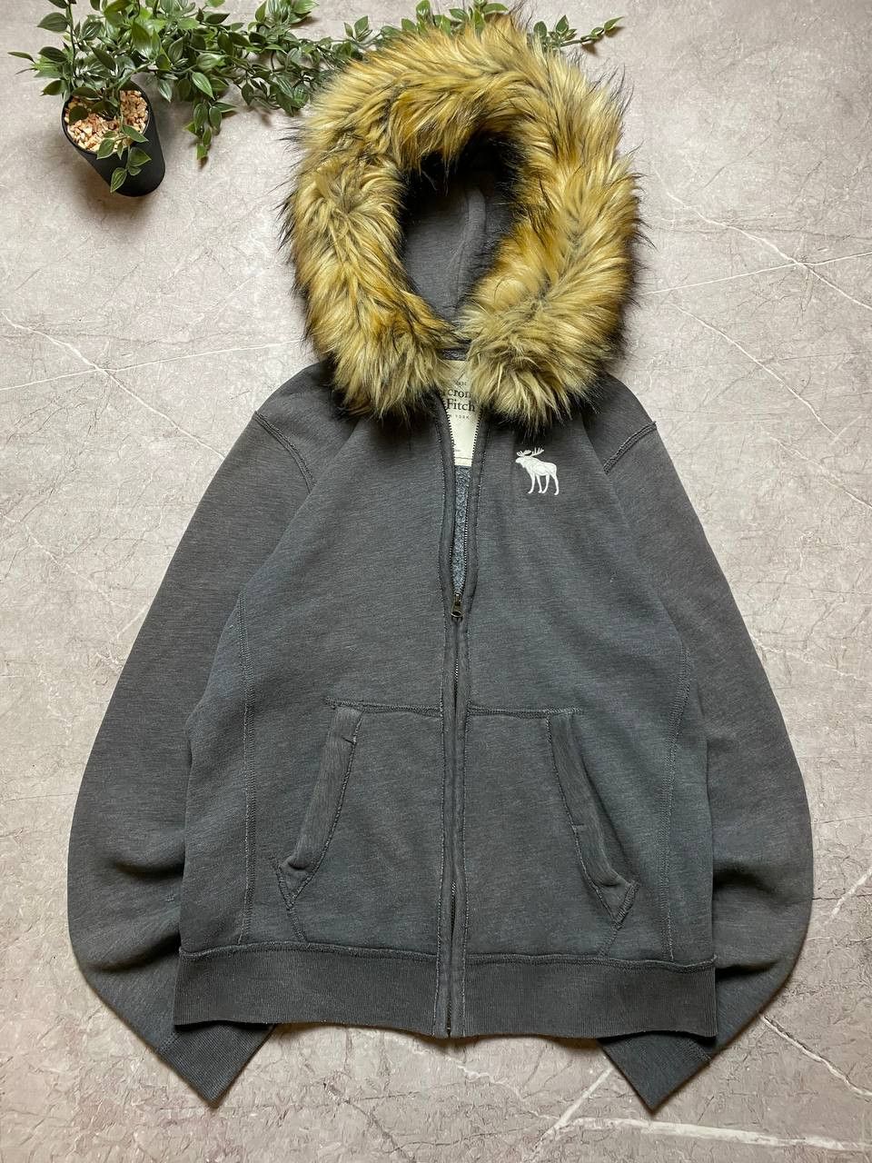 Pre-owned Avant Garde X If Six Was Nine Vintage Abercrombie & Fith Fur Fuzzy & Faux Hoodie Y2k Style In Grey