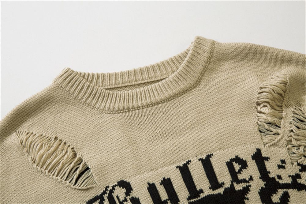 Vintage Men's face print round neck loose ripped sweater Size US M / EU 48-50 / 2 - 3 Thumbnail