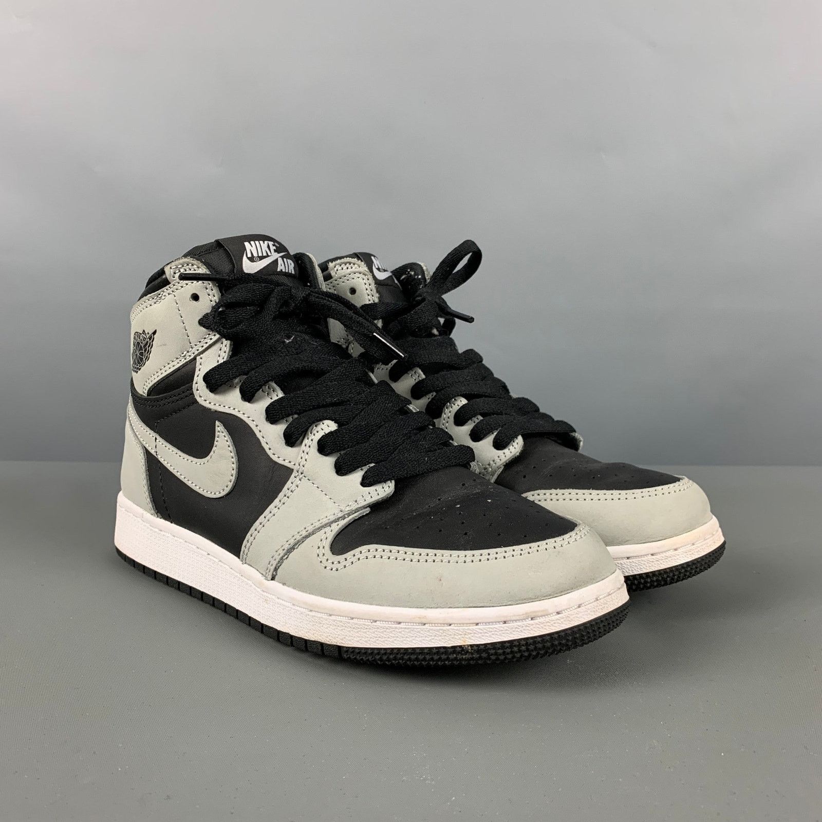 Nike Size 6Y Grey Black Color Block Leather High Top Sneakers Size US 6 / EU 39 - 1 Thumbnail