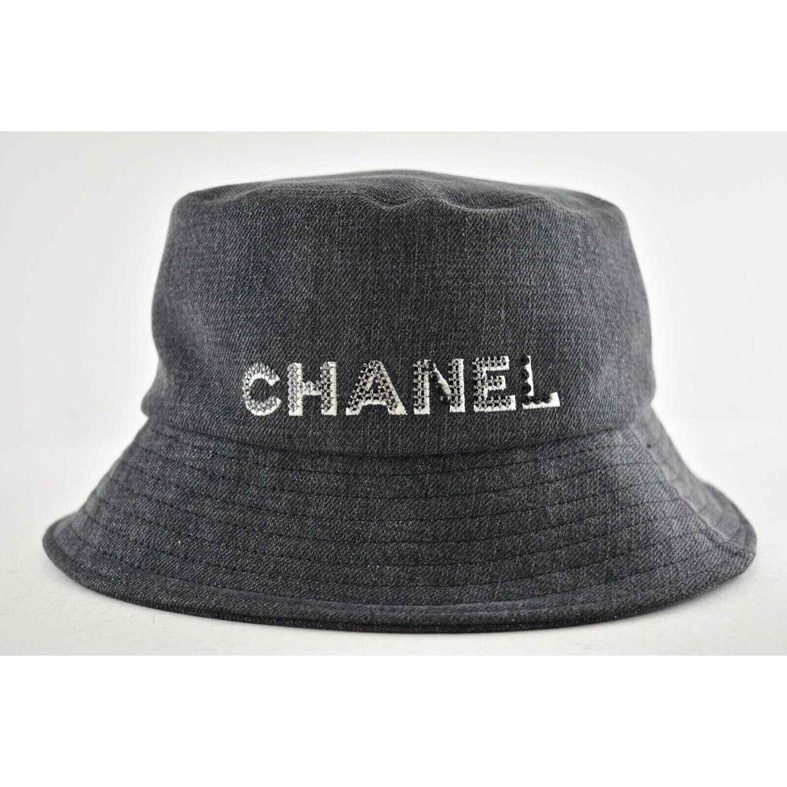 Chanel Black Denim CC Logo Sun Cloche Bucket Hat Medium M