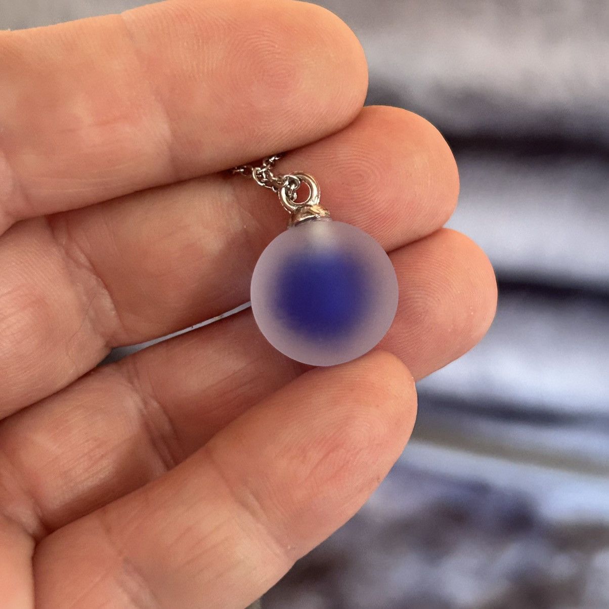 Handmade Handcrafted frosted glass ball pendant on chain necklace Size ONE SIZE - 7 Thumbnail