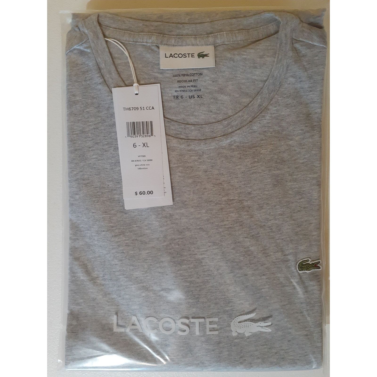 Lacoste Lacoste Men's Cotton Pima T-Shirt Silver Grey Chine X-Large Size US XL / EU 56 / 4 - 2 Thumbnail