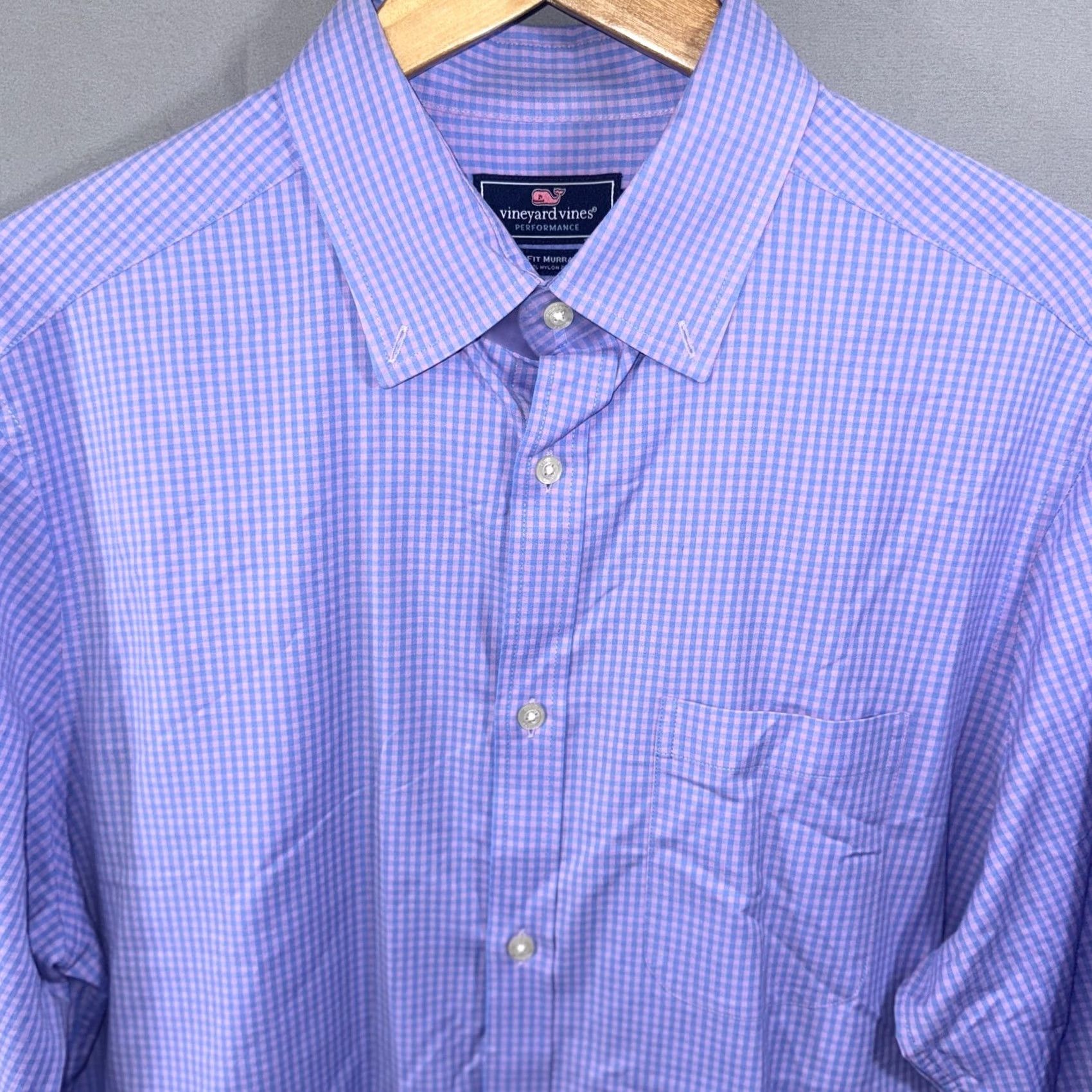 Vineyard Vines Vineyard Vines Shirt Mens Large Purple Gingham Performance Classic Fit Murray Button-Up Long Sleeve Mens Size US L / EU 52-54 / 3 - 6 Thumbnail