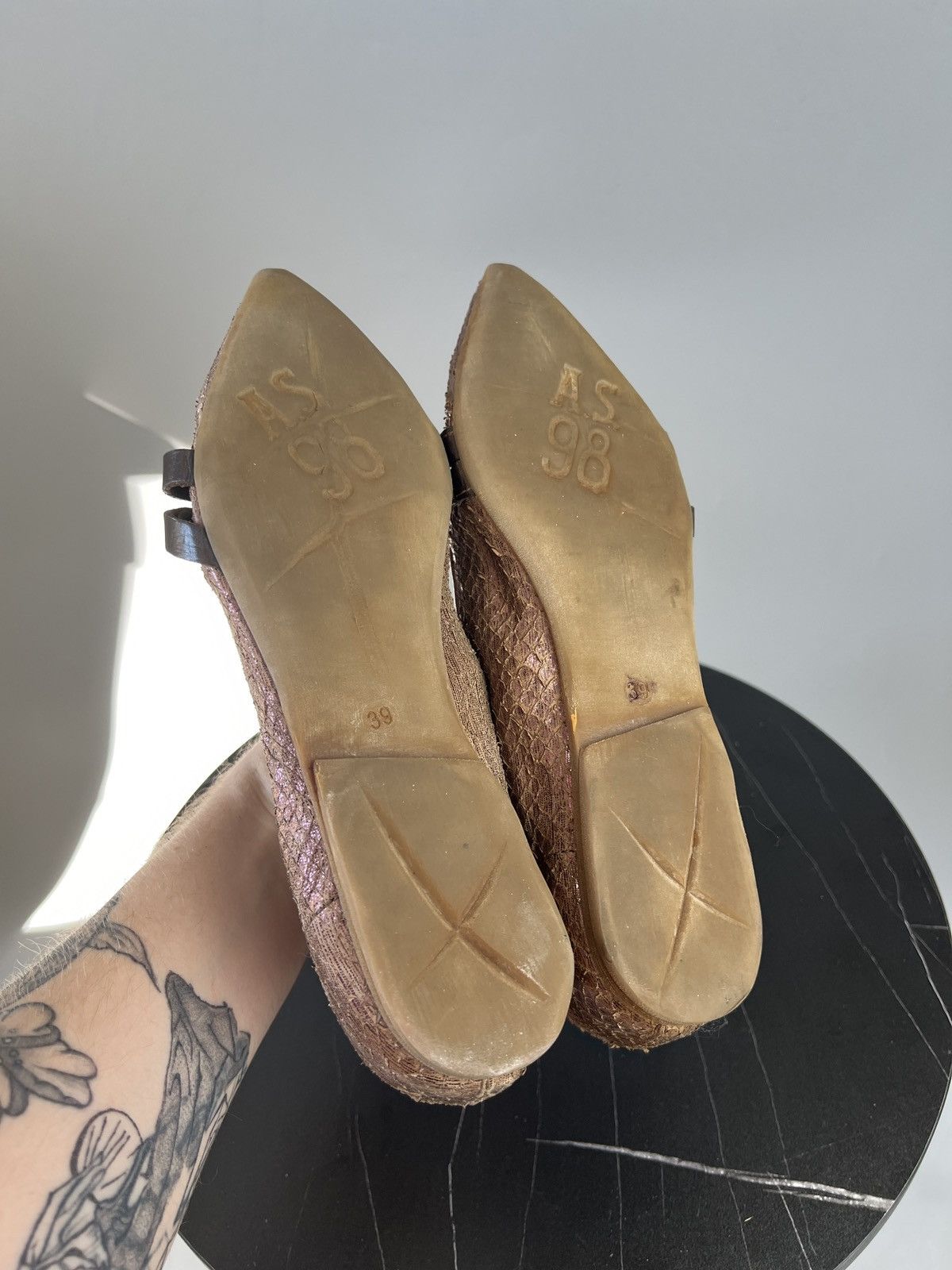 A.S.98 A.S.98 Snakeskin Leather Pointed Toe Ballet Flats (Y0501) Size US 9 / IT 39 - 8 Thumbnail