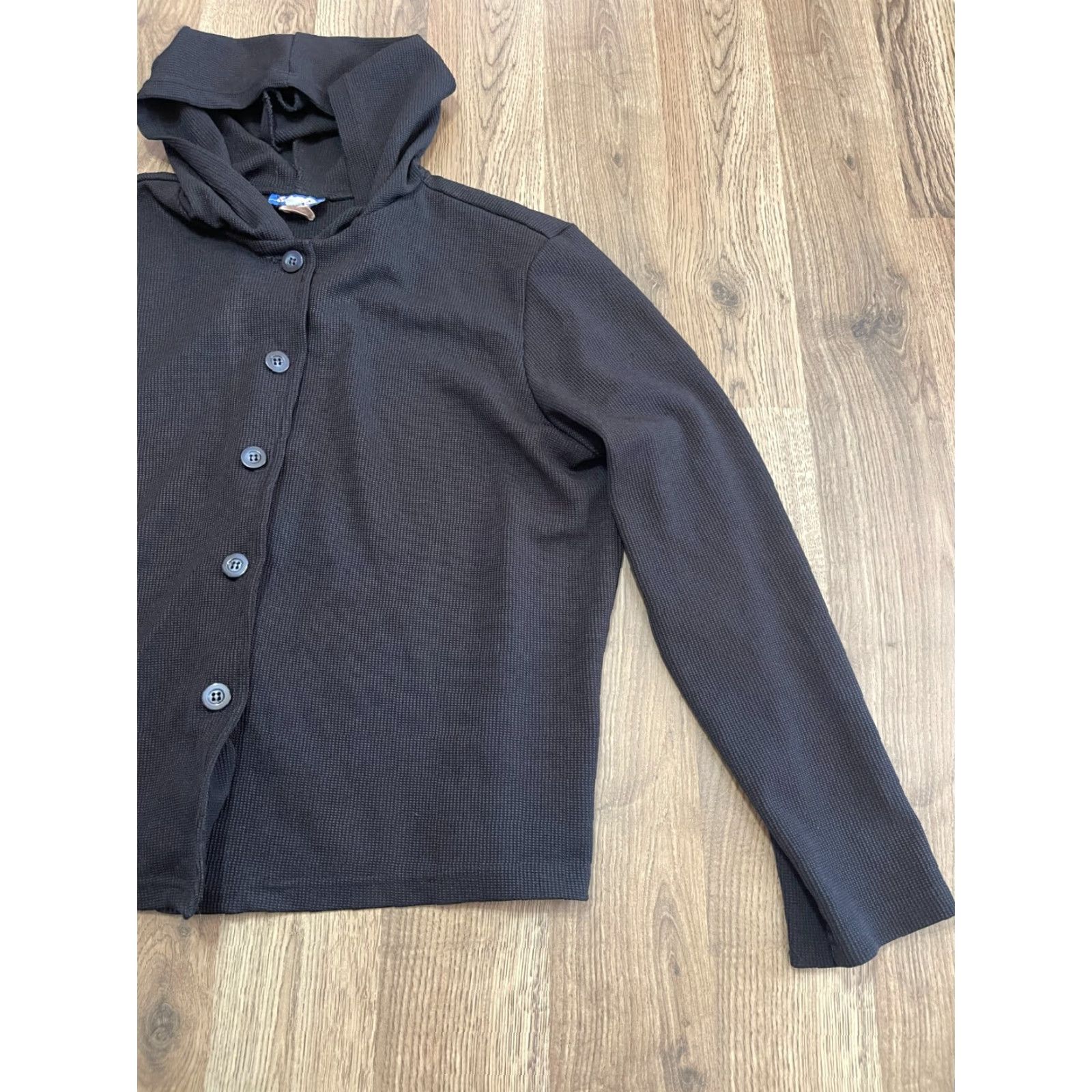 Vintage Cabo Sweater Women's Size Large Black Button Up Hooded Cardigan Size L / US 10 / IT 46 - 3 Thumbnail