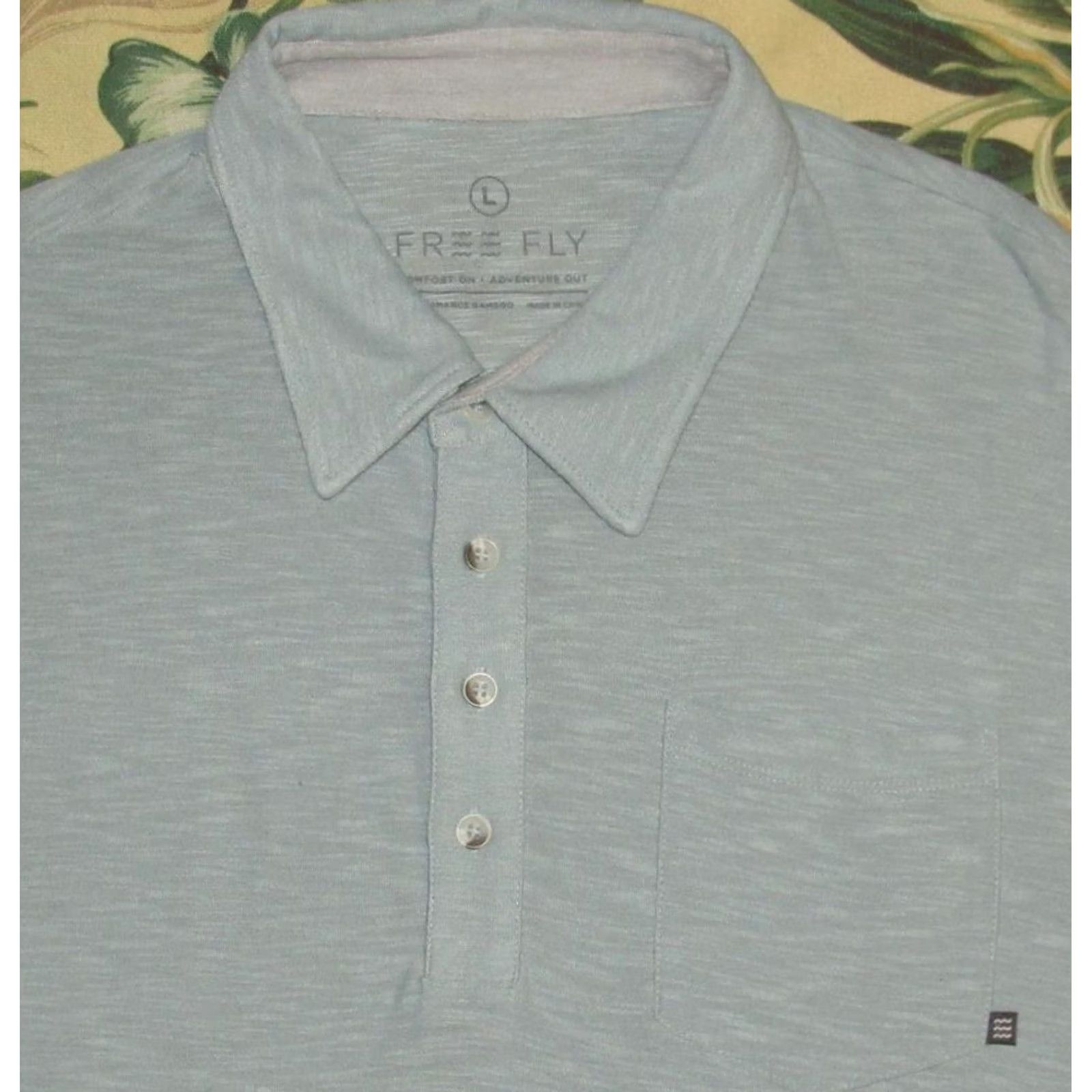 Vintage FREE FLY Blue Short Sleeve Polo Shirt Large L Bamboo Blend Polo Mens Size US L / EU 52-54 / 3 - 2 Thumbnail