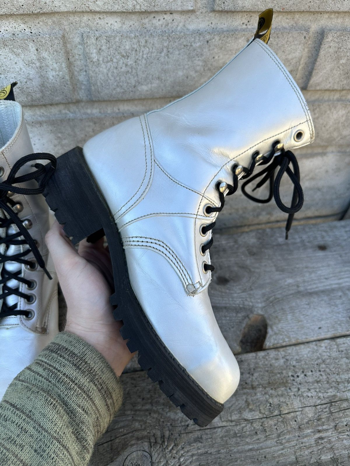 Buffalo London Buffalo Leather Silver Metallic Combat Boots with Metal Toe Size US 7 / IT 37 - 4 Thumbnail