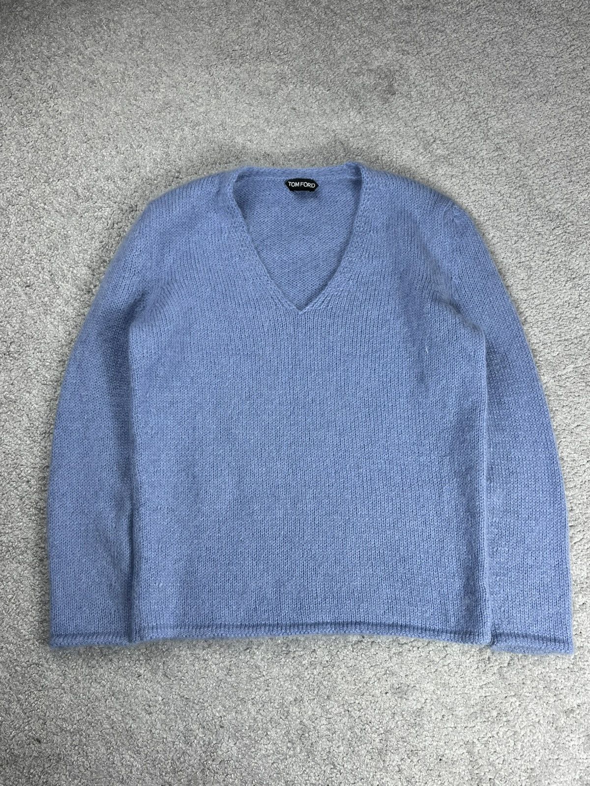 Tom Ford Tom Ford Blue V-Neck Mohair Wool Sweater Size S Size S / US 4 / IT 40 - 1 Thumbnail