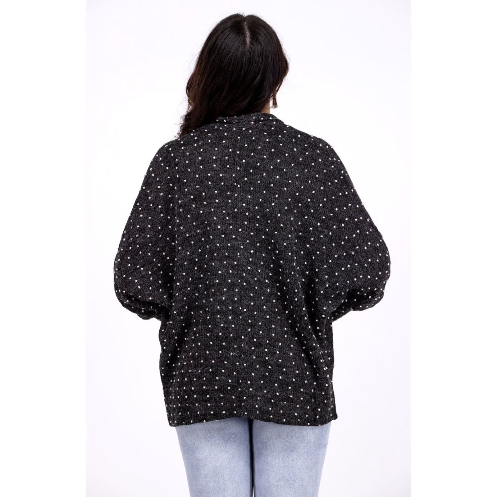 Vintage Andree By Unit Women Charcoal Gray Textured Dot Pom Pom Open Front Cardigan Sweater L Size L / US 10 / IT 46 - 5 Thumbnail