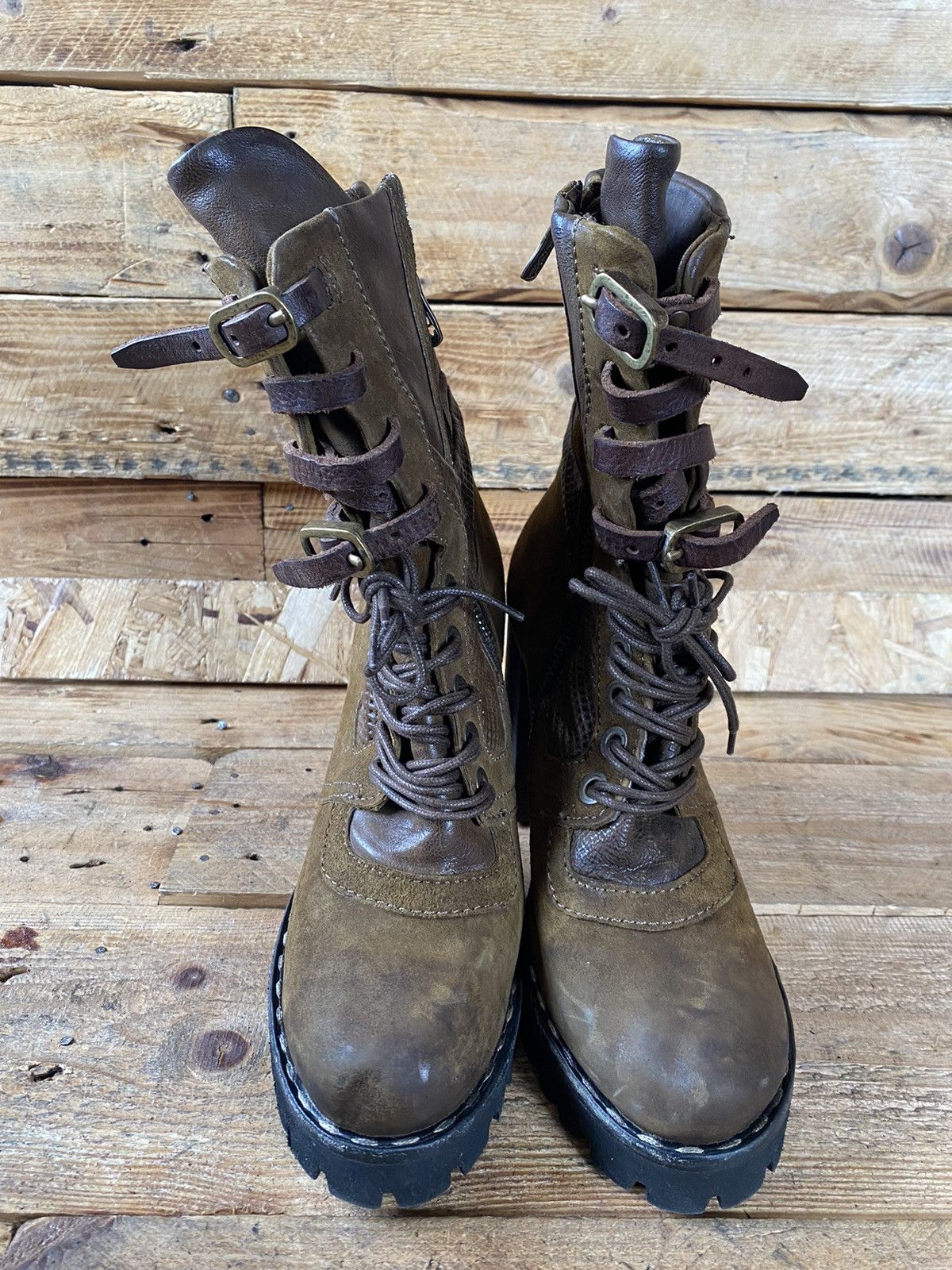 Vintage As 98 olive green heeled boots Size US 7 / IT 37 - 2 Thumbnail