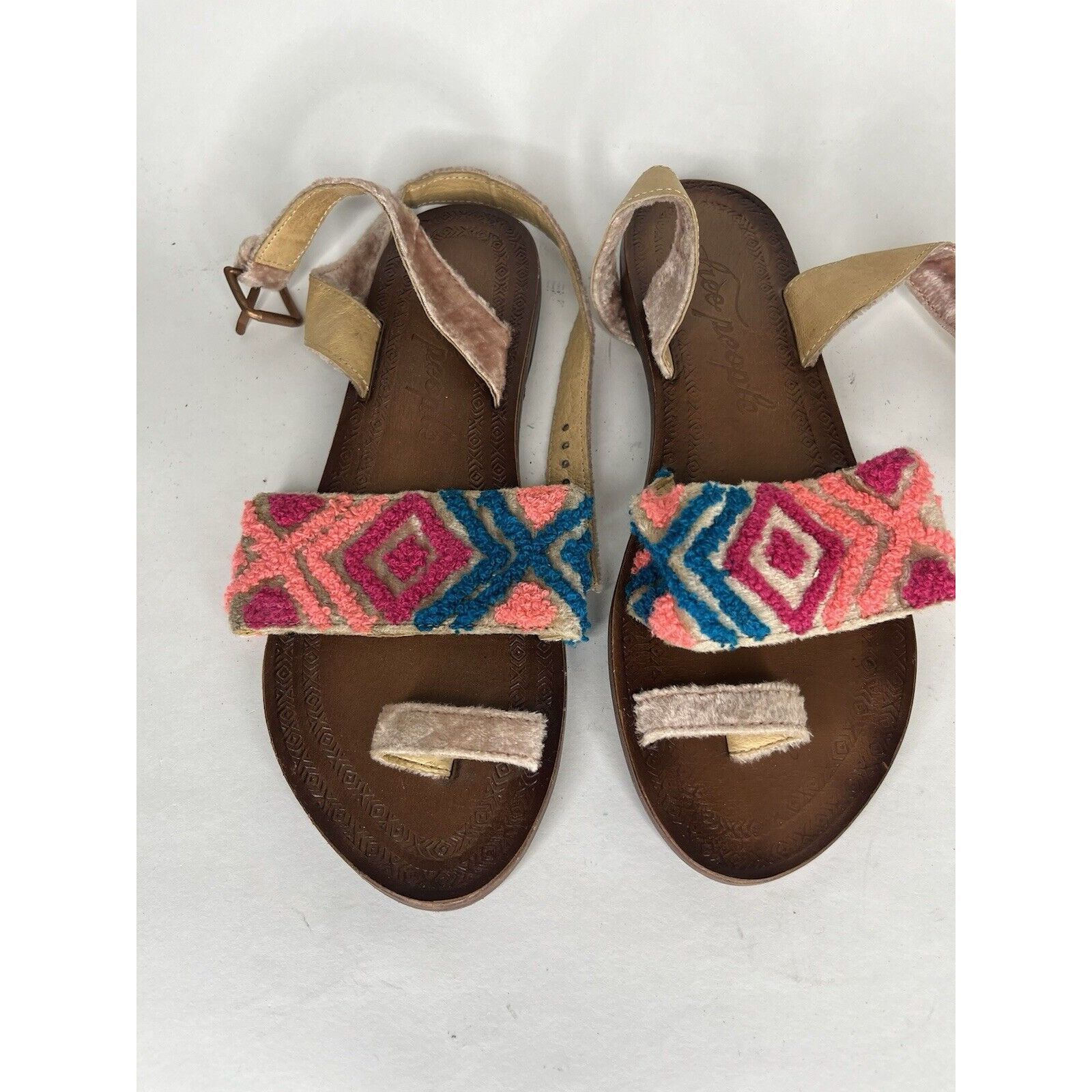 Free People Free People Pink Fabric Leather Aztec Pattern Toe Strap Sand Size US 8 / IT 38 - 2 Thumbnail