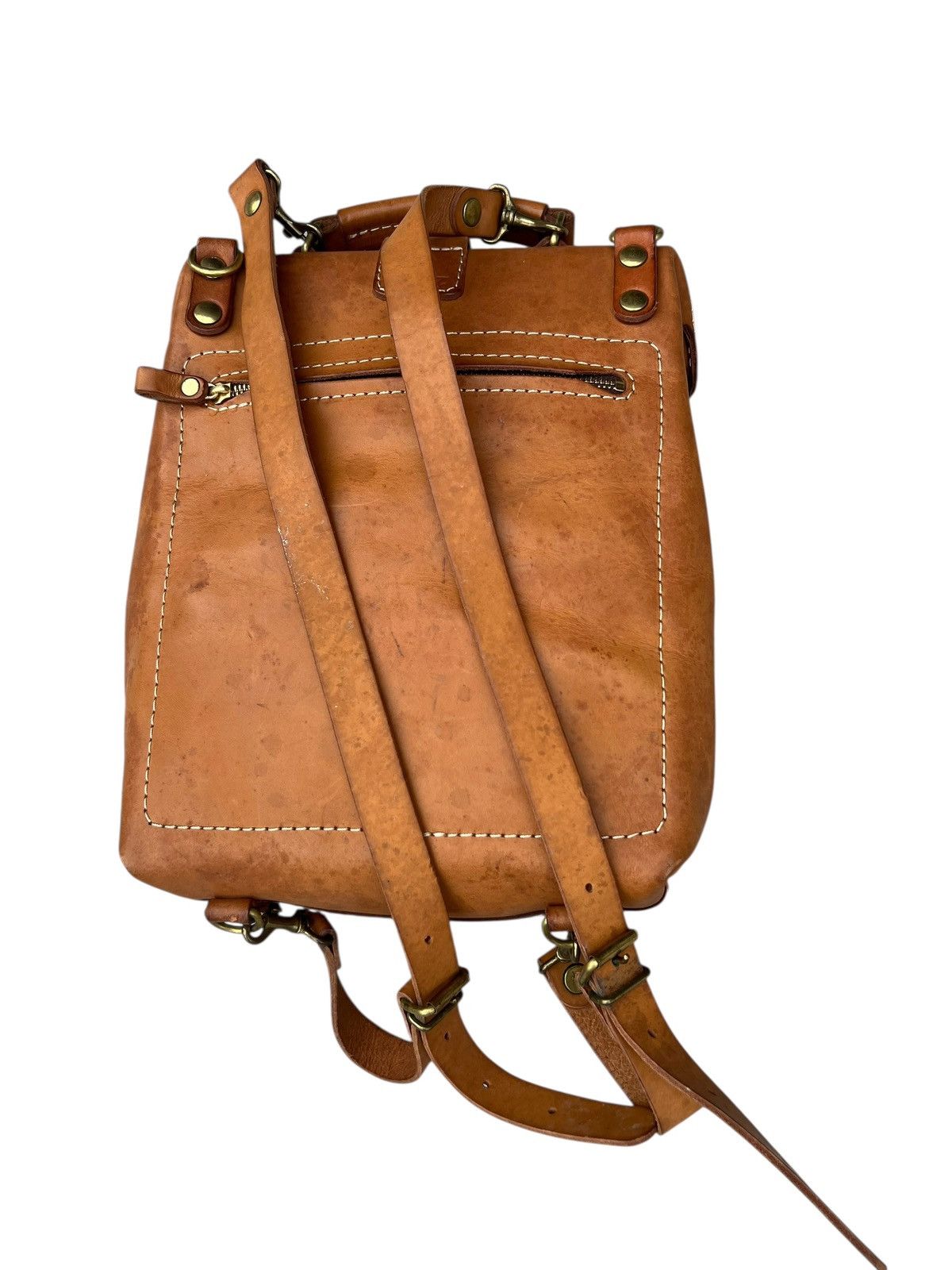 Leather Vintage HERZ Japan Patina Leather Backpack Rucksack Size ONE SIZE - 10 Thumbnail