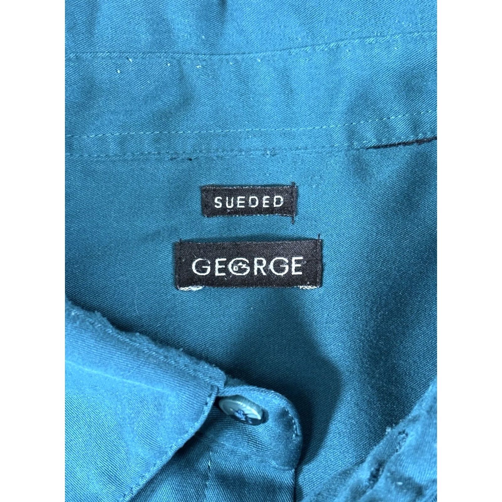 George George Sueded Button Up Long Sleeve Shirt Blue / Green Men’s Size XXL (2XL) Button-Up Casual Shirt Mens Regular Fit Blue Size US XXL / EU 58 / 5 - 3 Thumbnail