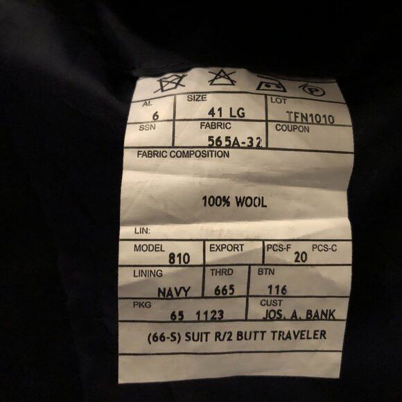 Jos. A. Bank jos.a.bank men's navy 100%wool sport coat jacket blazer 41L Size 40L - 6 Thumbnail