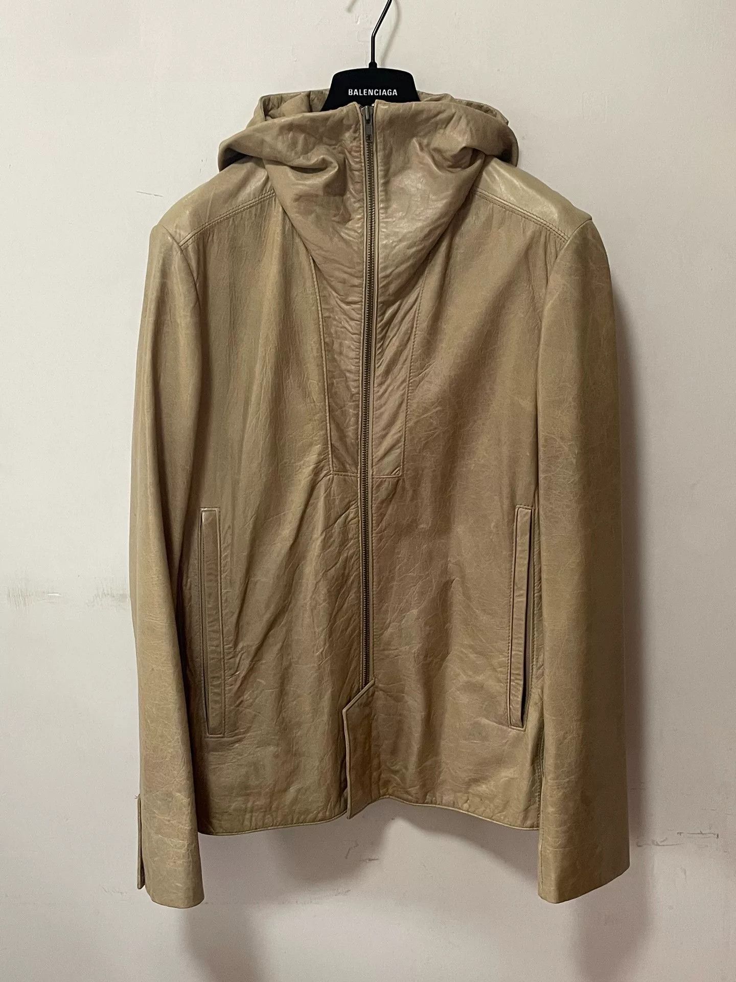Helmut Lang Beige Leather Hooded Jacket