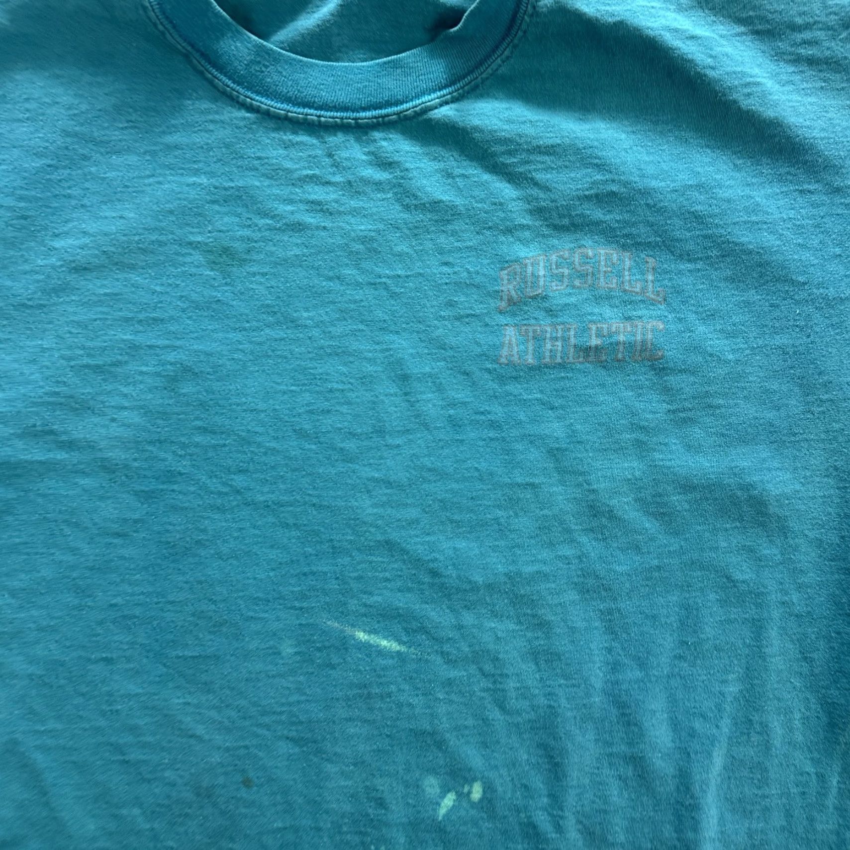 Russell Athletic VINTAGE Russell Athletic Shirt Mens 2XL Teal Made USA Crewneck T-Shirt Stain 90s Size US XXL / EU 58 / 5 - 4 Thumbnail