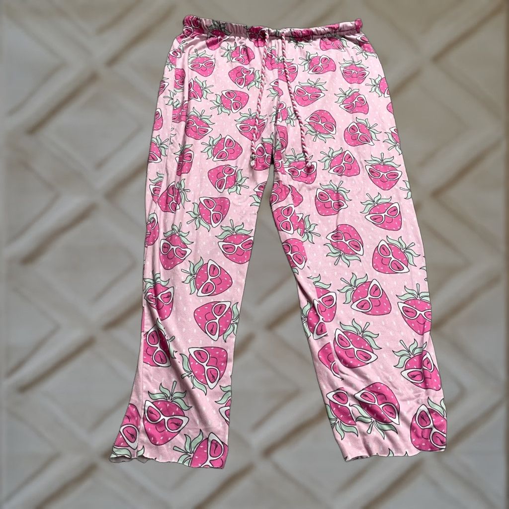 Vintage Briefly Stated Pajama Pants Women Medium Pink Strawberry Elastic Waist Sleep Shorts? Size 32" / US 10 / IT 46 - 1 Thumbnail