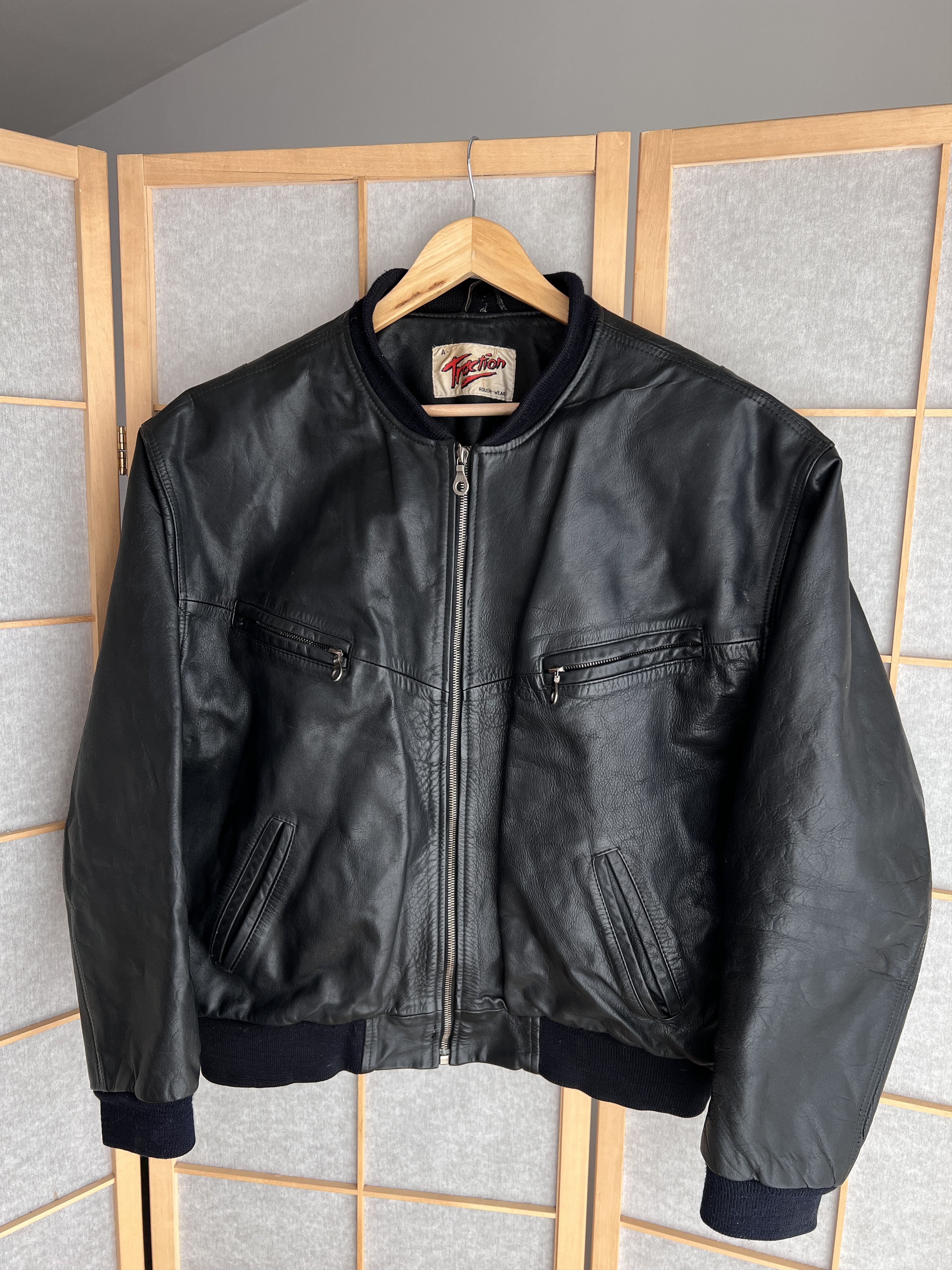 Genuine Leather VTG 1980's leather bomber jacket boxy baggy biker oversized Size US XXL / EU 58 / 5 - 7 Thumbnail