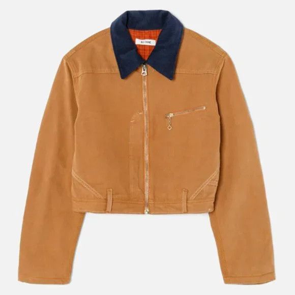 image of Redone O1Mle0524 Crop Workwear Jacket In Brown/blue, Women's (Size XS)