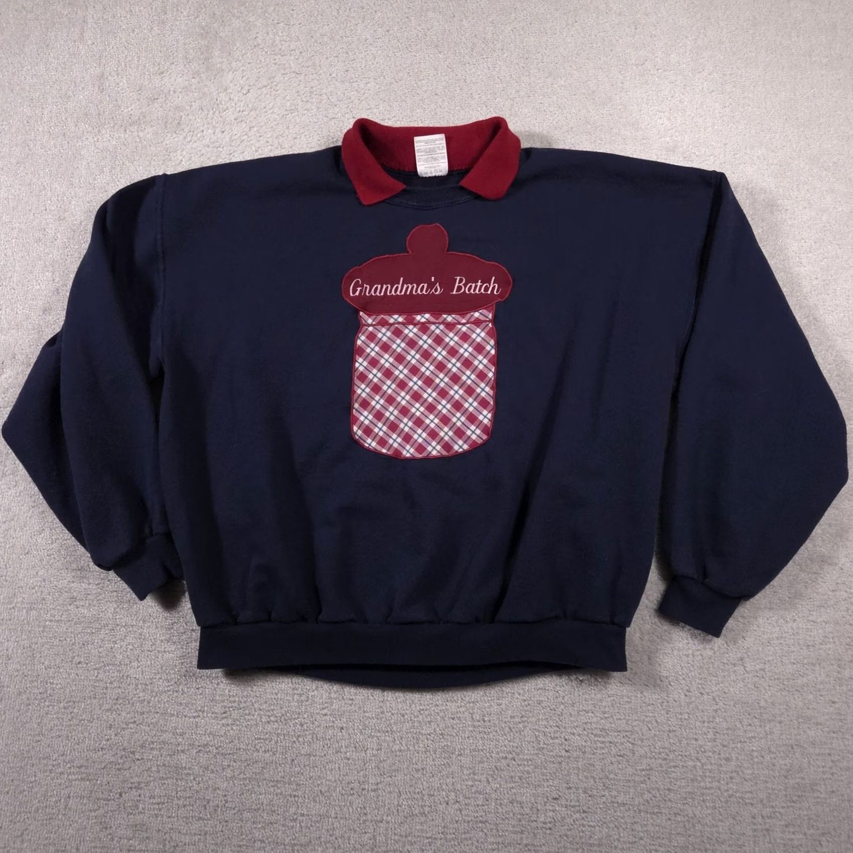 Jerzees VINTAGE Jerzees Sweatshirt Womens 2XL Navy Grandma's Batch Cookie Jar Applique Collar Knit Pullover Graphic Print 50% Cotton 50% Polyester 2X Size XXL / US 16-18 / IT 52-54 - 2 Thumbnail