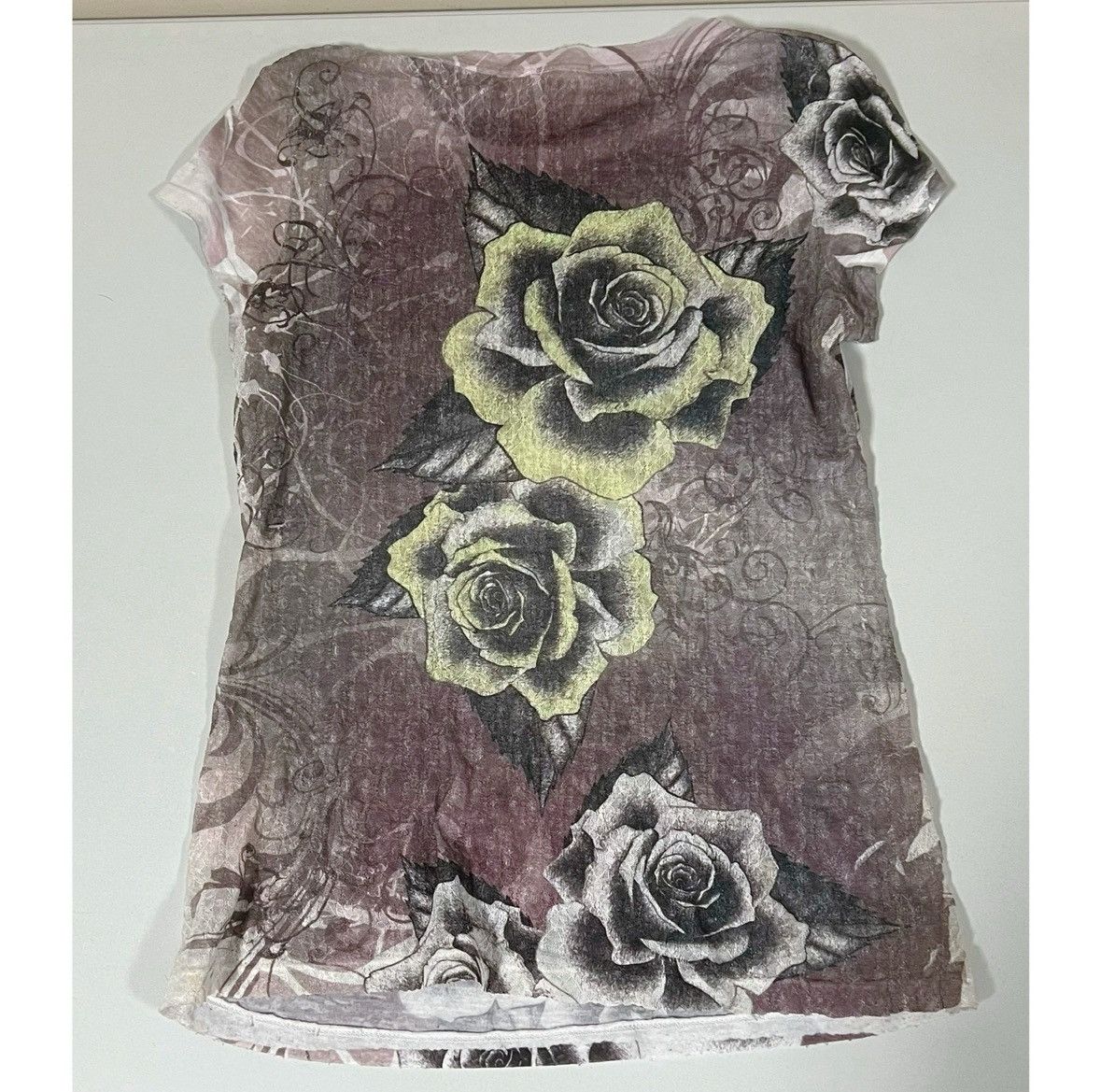 Vintage Rose Floral Diamond Studded Lace T-Shirt Top Tee Size S 🌹✨ Size S / US 4 / IT 40 - 4 Thumbnail