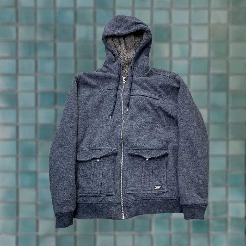 Vintage O'Neal Hoodie Men Medium Gray Blue Cotton Sherpa Lined Pockets Full Zip Insulated Size US M / EU 48-50 / 2 - 1 Thumbnail