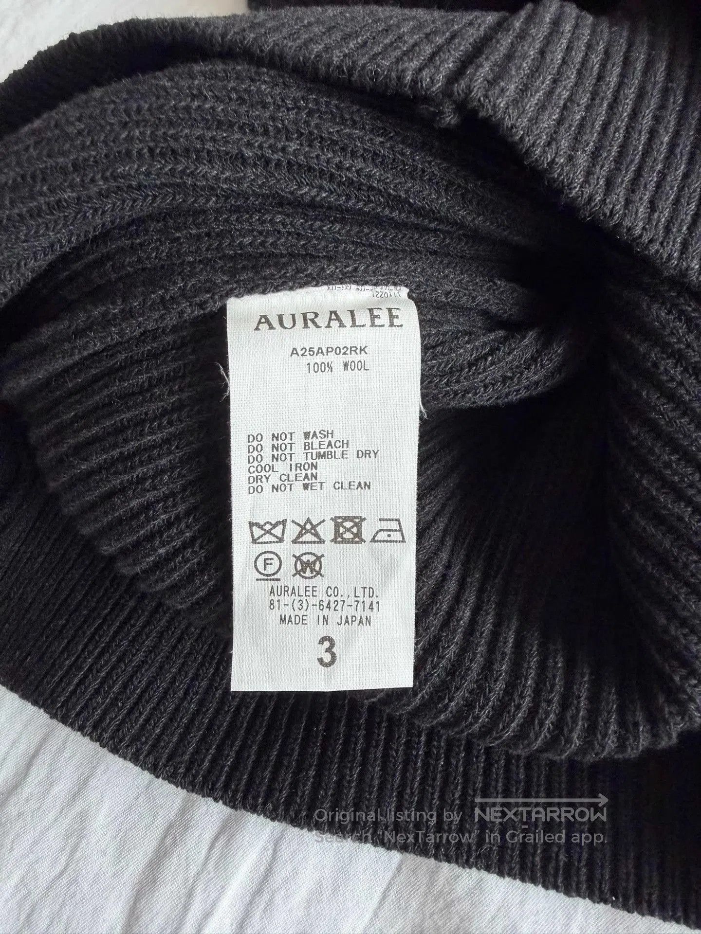 Auralee Black Ribbed Long Sleeve Sweater. Size US L / EU 52-54 / 3 - 6 Thumbnail