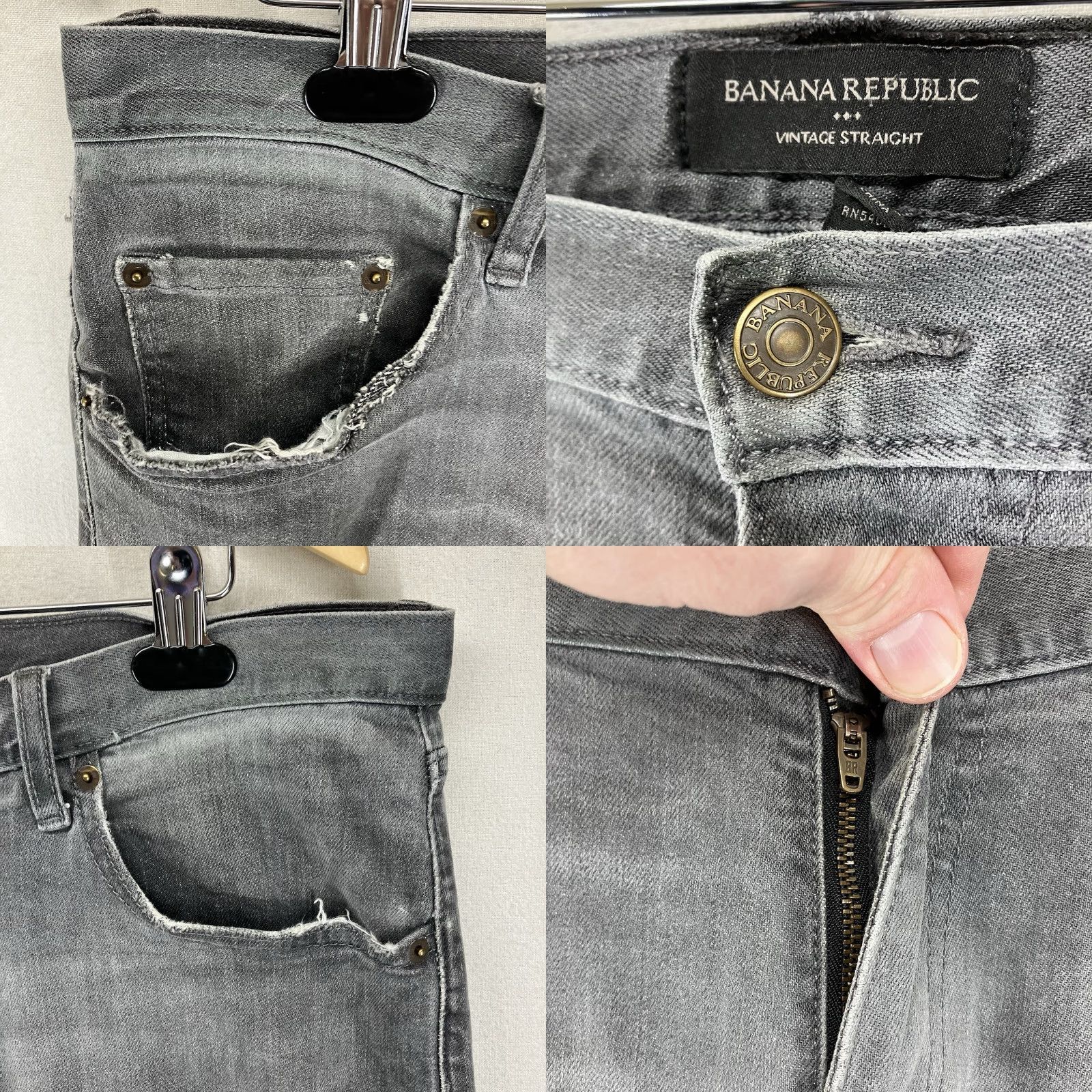 Banana Republic Banana Republic Jeans Mens 35x30 Gray Vintage Straight Whiskered 5-Pocket Logo Regular Denim Cotton Zip Closure Size US 35 - 8 Thumbnail