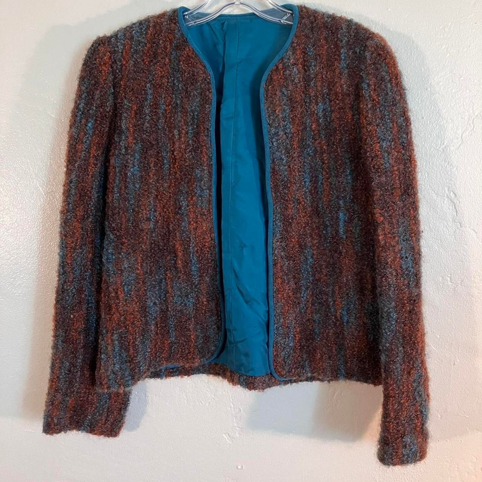Vintage Brown and blue vintage 80s textured wool blazer Medium Size M / US 6-8 / IT 42-44 - 1 Thumbnail