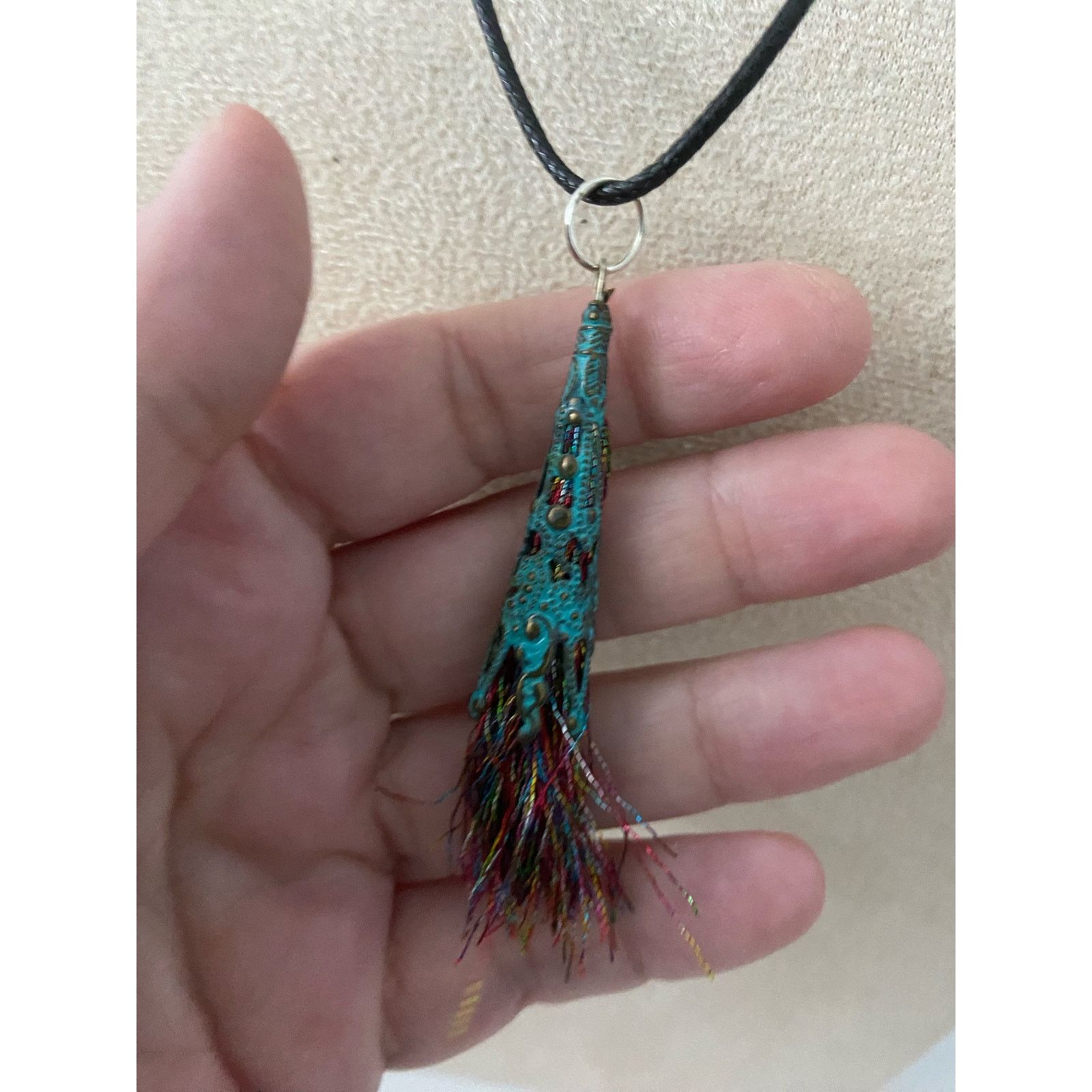 Handmade rainbow pendant necklace fringe Size ONE SIZE - 2 Thumbnail