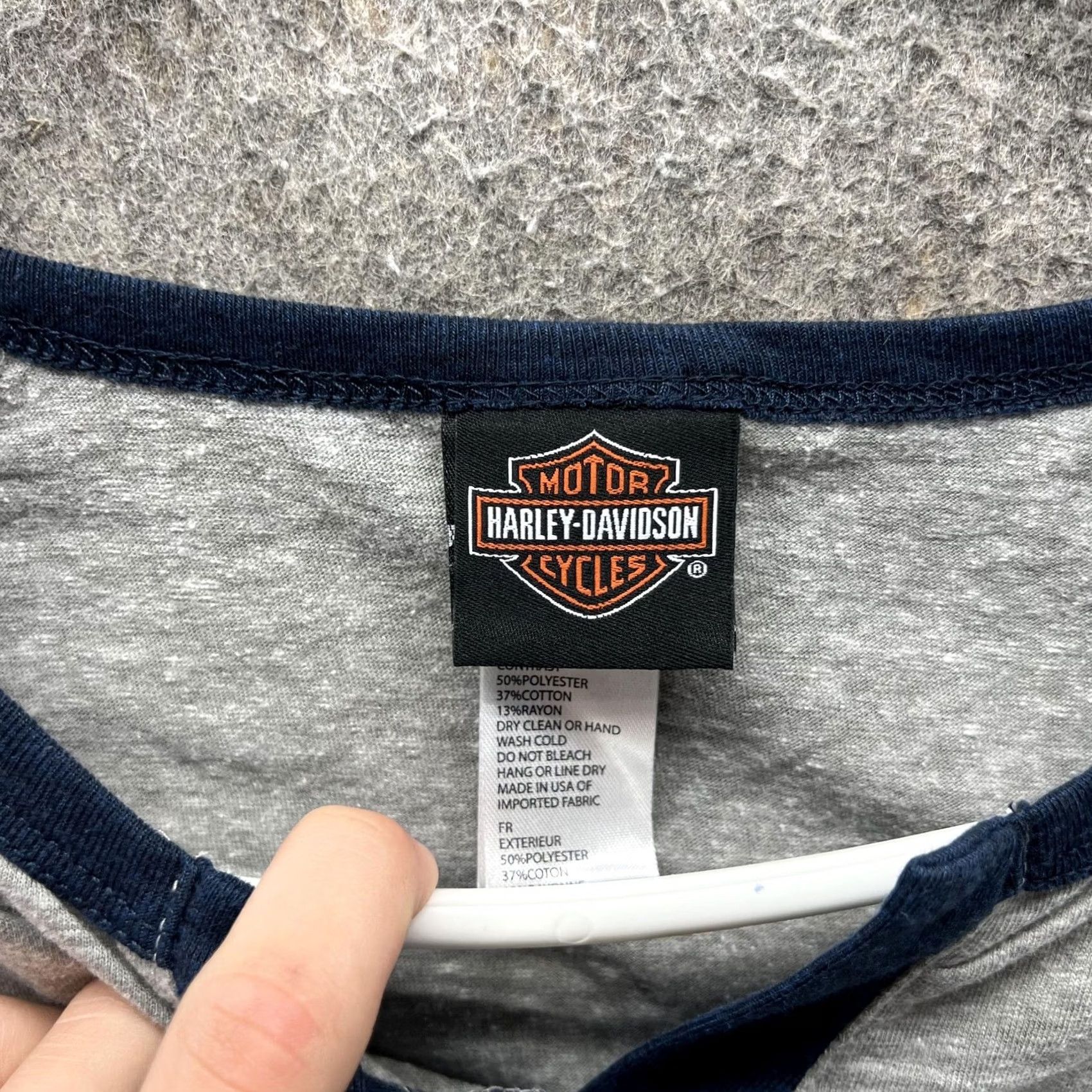 Harley Davidson VINTAGE Harley-Davidson Shirt Womens XL Gray Blue Raglan Rhinestone Eagle Graphic Size XL / US 12-14 / IT 48-50 - 3 Thumbnail