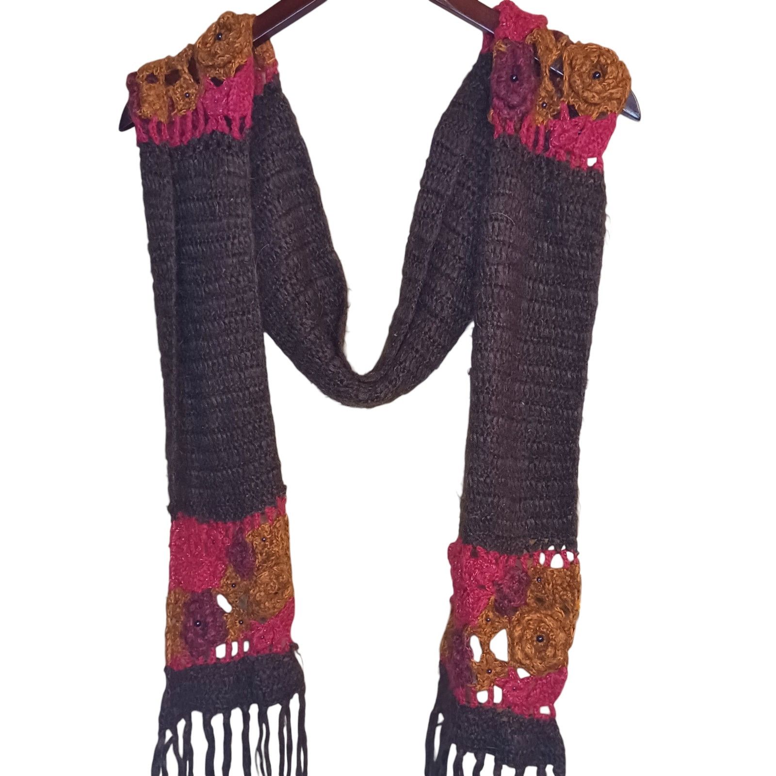 Other Women's Brown Floral Crochet Scarf 6 Ft Size ONE SIZE - 1 Thumbnail
