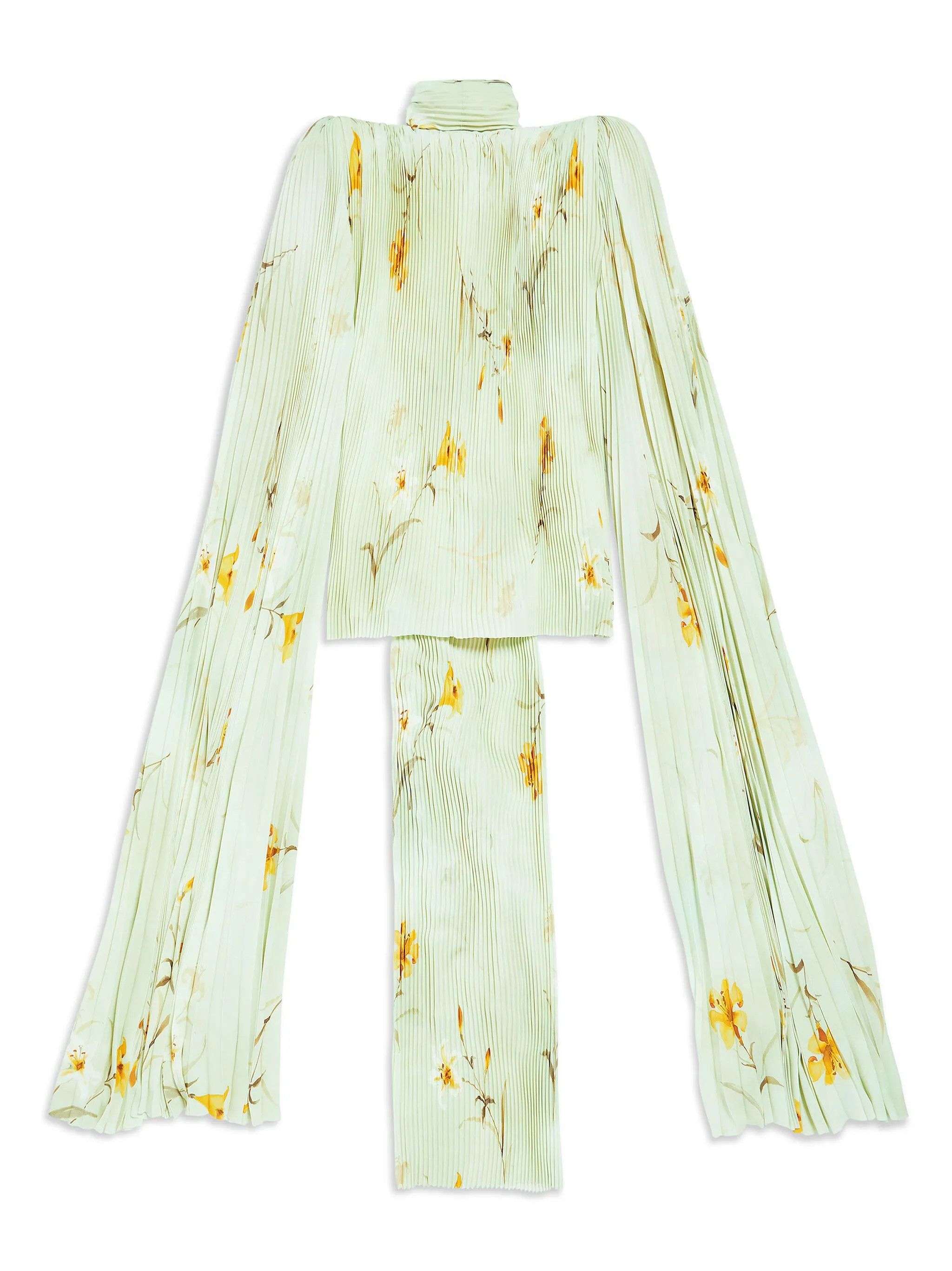 Balenciaga o1y0625 Floral-Print Blouse in Light Green Size S / US 4 / IT 40 - 6 Thumbnail