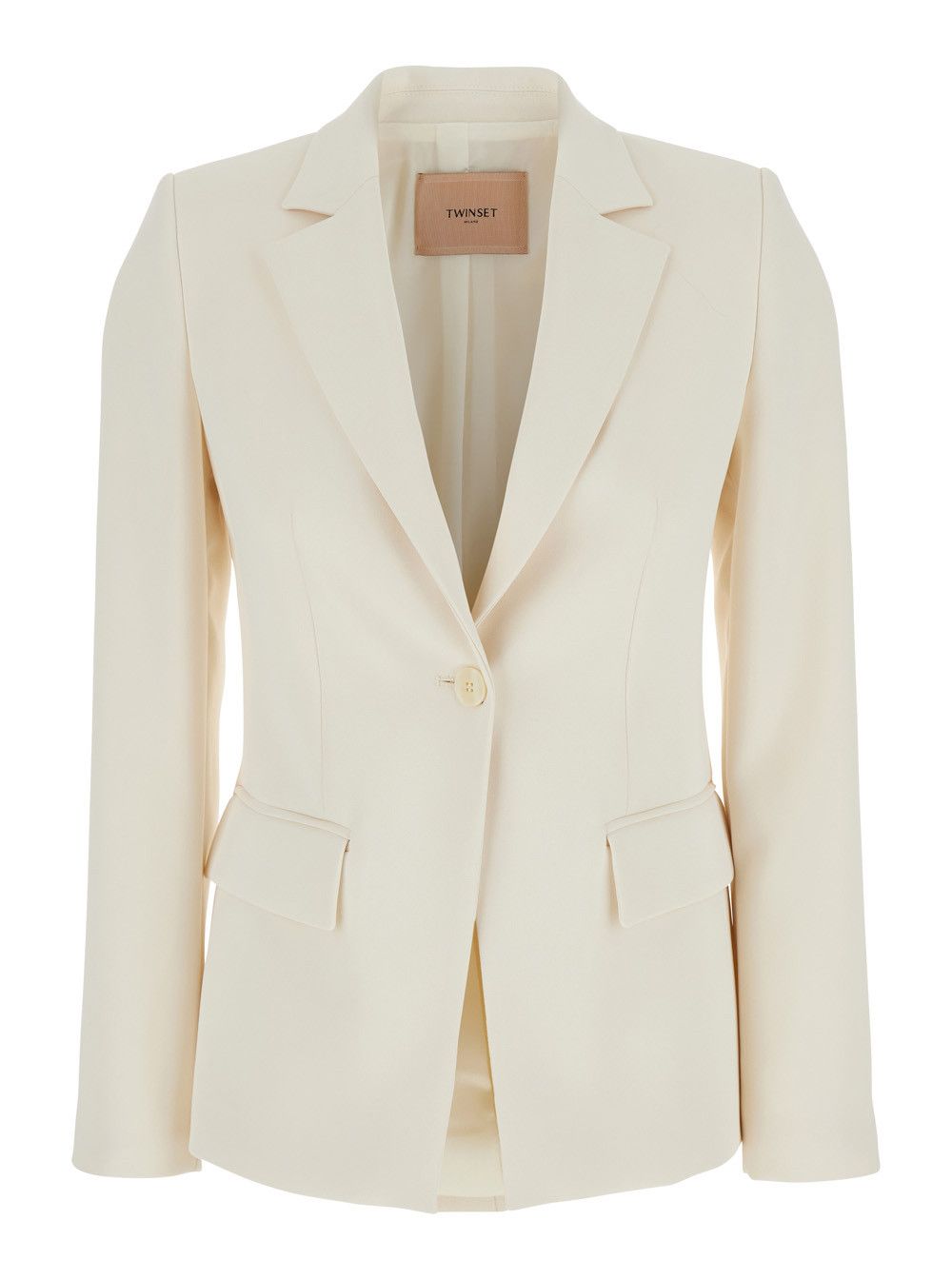 TWINSET Beige Single-Breasted Jacket with Notched Revers in Viscose Blend Stretch Woman Size M / US 6-8 / IT 42-44 - 1 Thumbnail