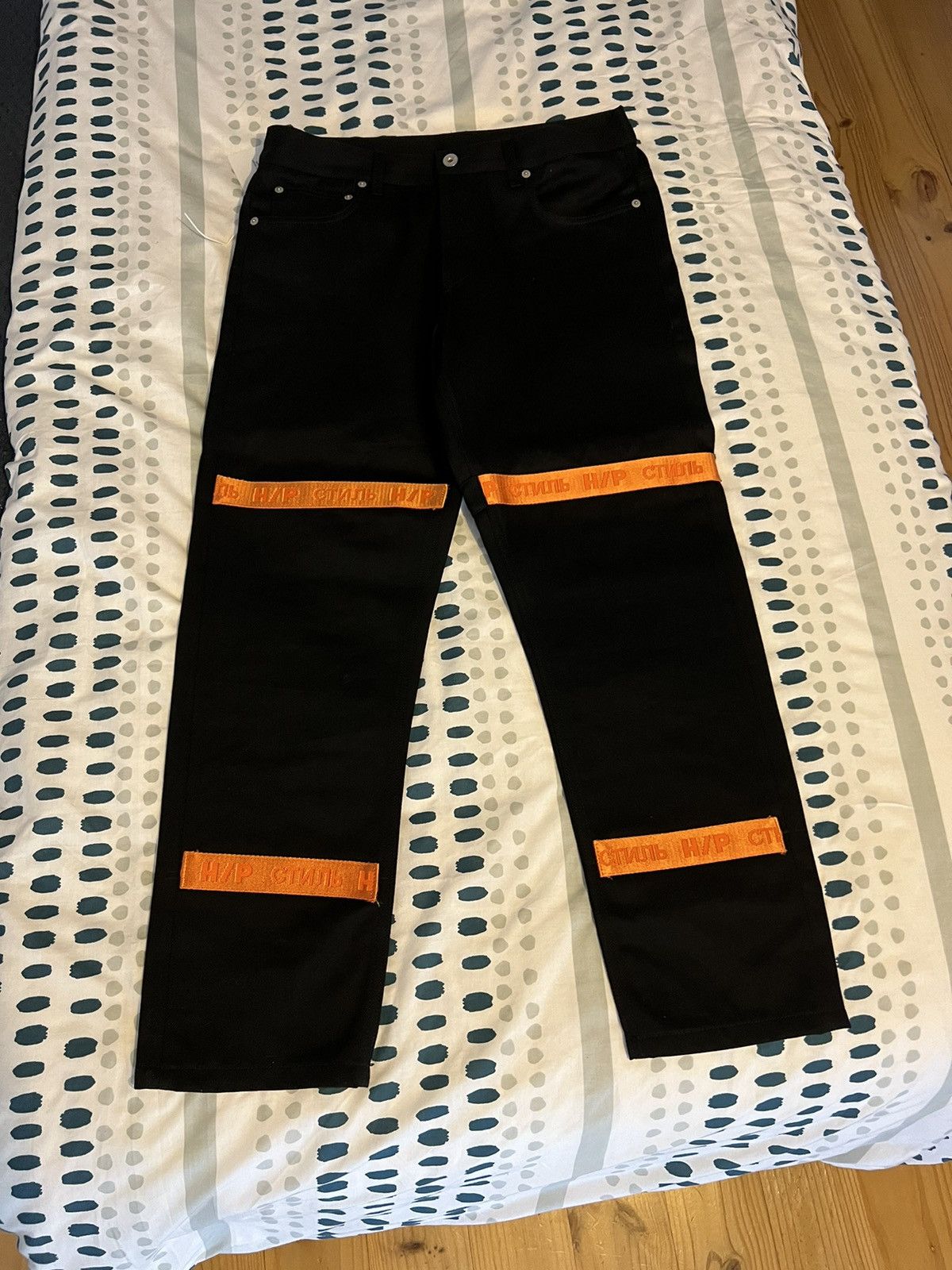 image of Heron Preston Untreated Tape Denim Pants in Black, Men's (Size 31)