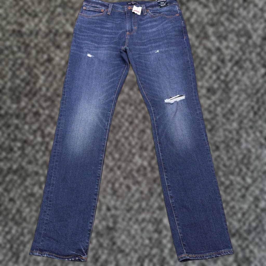 Vintage J Crew Mercantile Flex Jeans Mens 33x32 Slim Mid Rise Stretch Denim Blue 5-Pocket Zip Jeans Mens Slim Stretch Modern New Size US 33 - 1 Thumbnail
