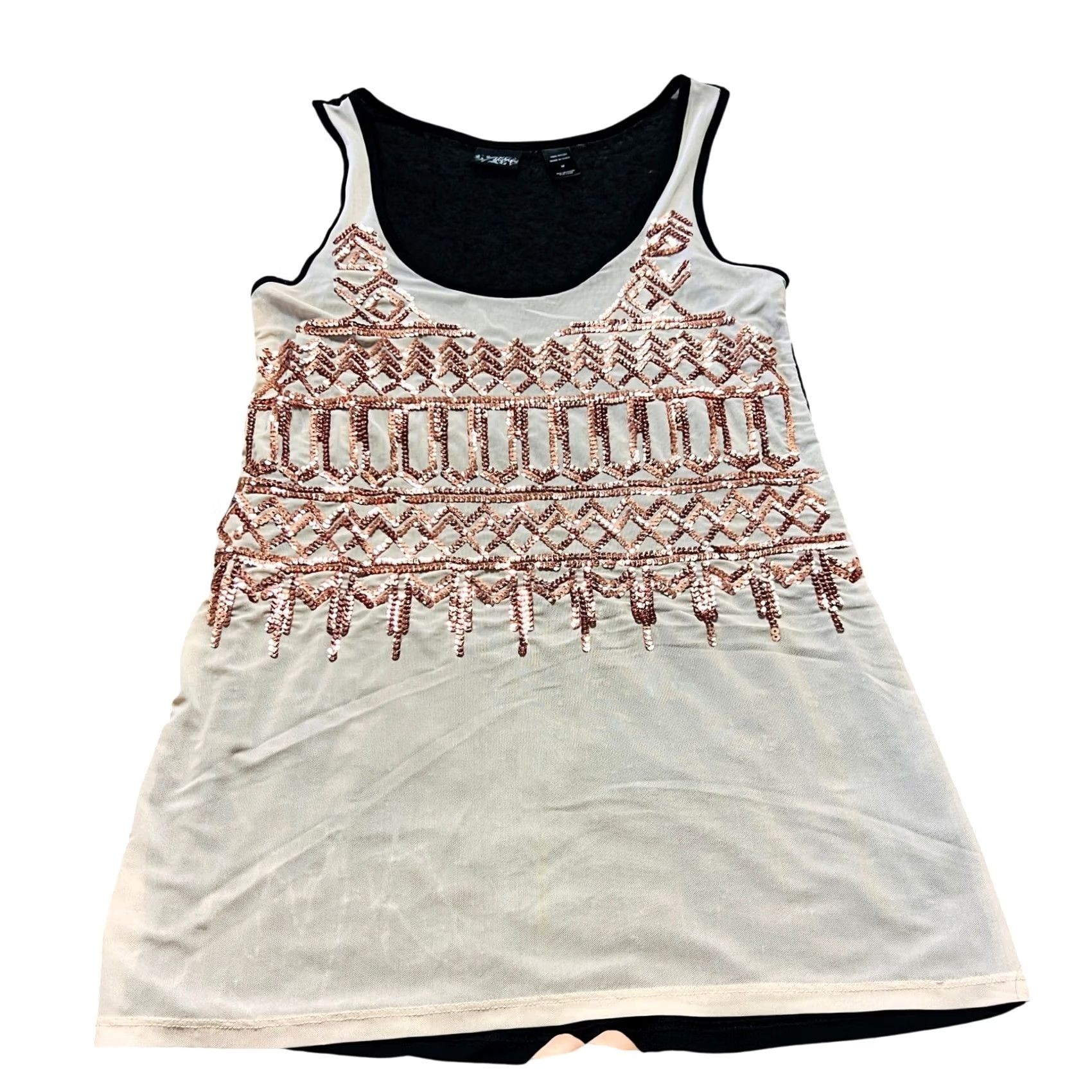 Vintage VINTAGE Daytrip Womens Tank M Embellished Y2K Cream Black Women’s Tank Top M Size M / US 6-8 / IT 42-44 - 2 Thumbnail