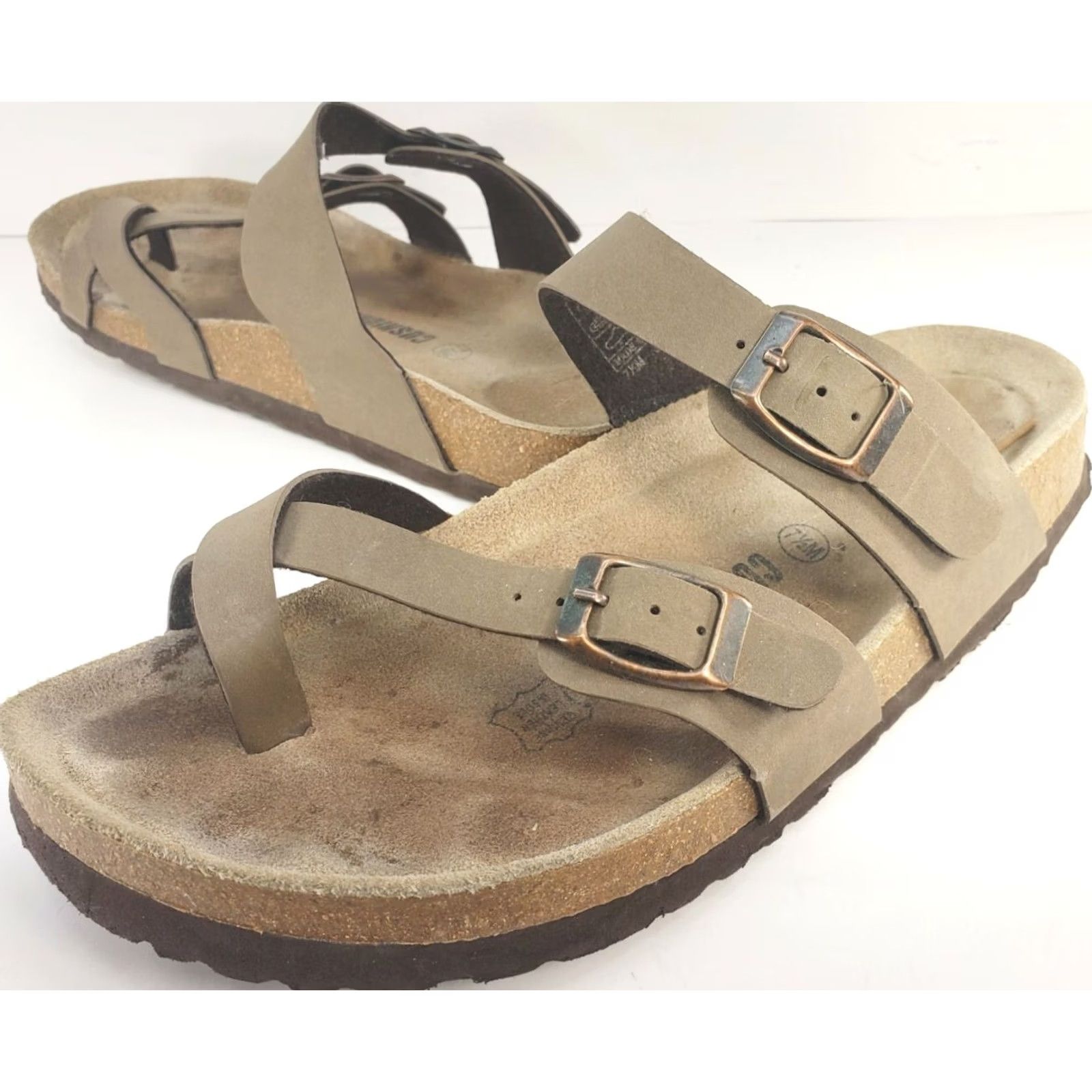 Vintage Cushionaire Luna Taupe Cork Footbed Sandal Women's 7.5M Buckles Casual Summer Size US 8 / IT 38 - 2 Thumbnail