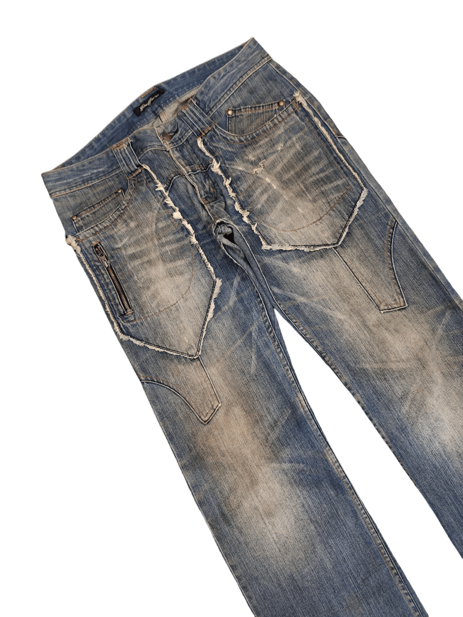 Japanese Brand Root Three Distress Faded Denim Jeans Undercover Style Y2k Size US 35 - 6 Thumbnail