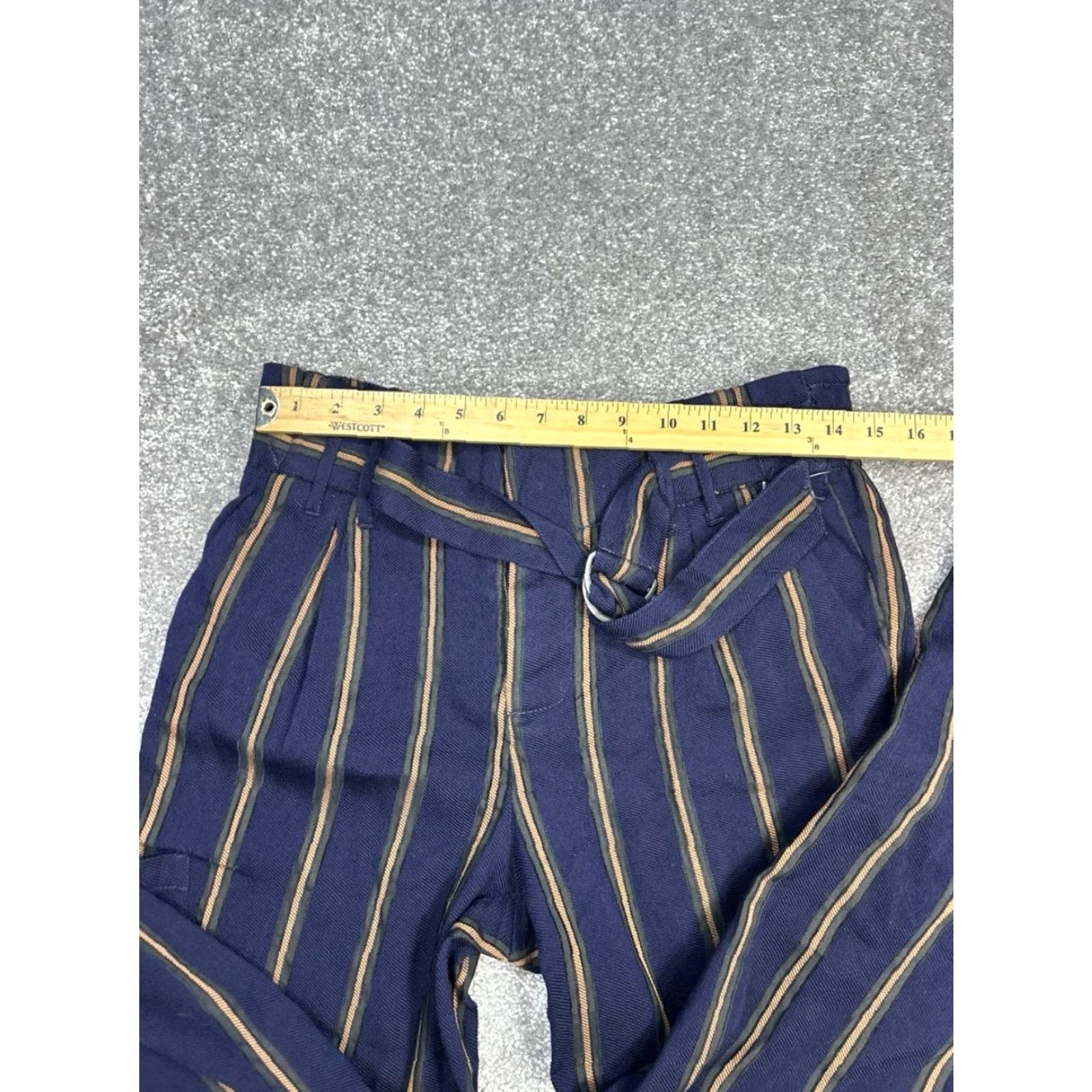 Free People Free People Brody Cropped Pants Womens 29 Blue Striped Belted High Rise Tapered Size 29" - 4 Thumbnail