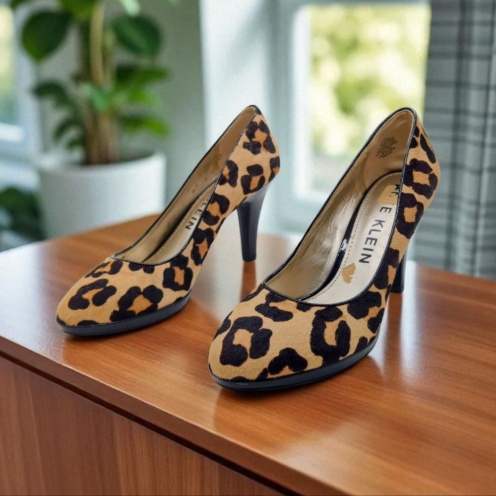 Anne Klein Anne Klein Lolana Leather Fur Leopard Print Heels Sz 8.5 Size US 8.5 / IT 38.5 - 1 Thumbnail