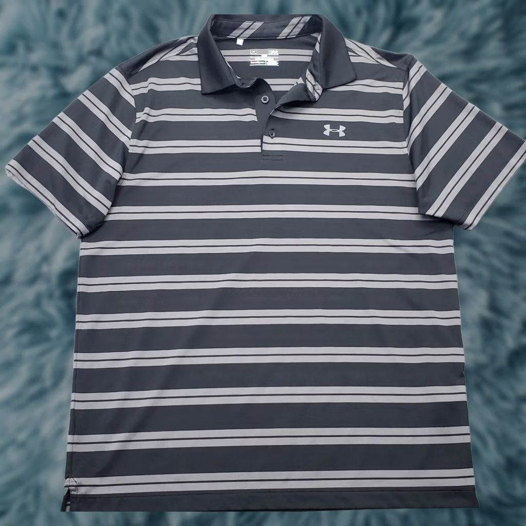 Under Armour Under Armour Polo Shirt Mens Large Multicolor Striped Heatgear Loose Fit Collared Slit Sports Golf Shirt Mens Size L Size US L / EU 52-54 / 3 - 1 Thumbnail