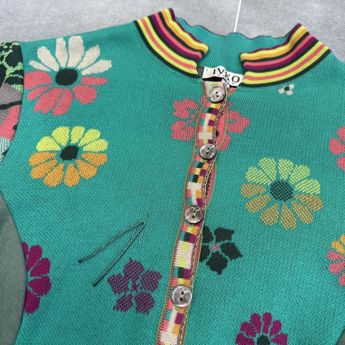 Vintage Ivko Handwritten Emotion Emerald Linen Sweater Cardigan Size XS / US 0-2 / IT 36-38 - 10 Thumbnail
