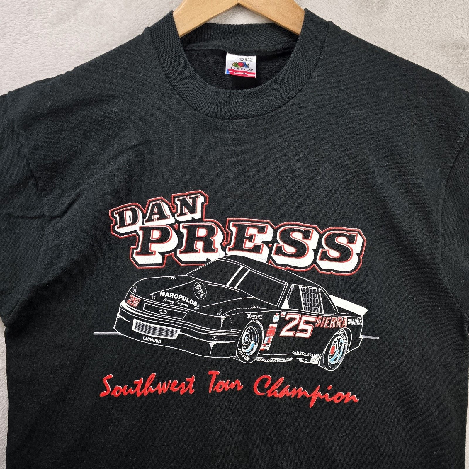 Fruit Of The Loom Vintage Dan Press Nascar Shirt Mens Large Black 90s RARE Size US L / EU 52-54 / 3 - 2 Thumbnail