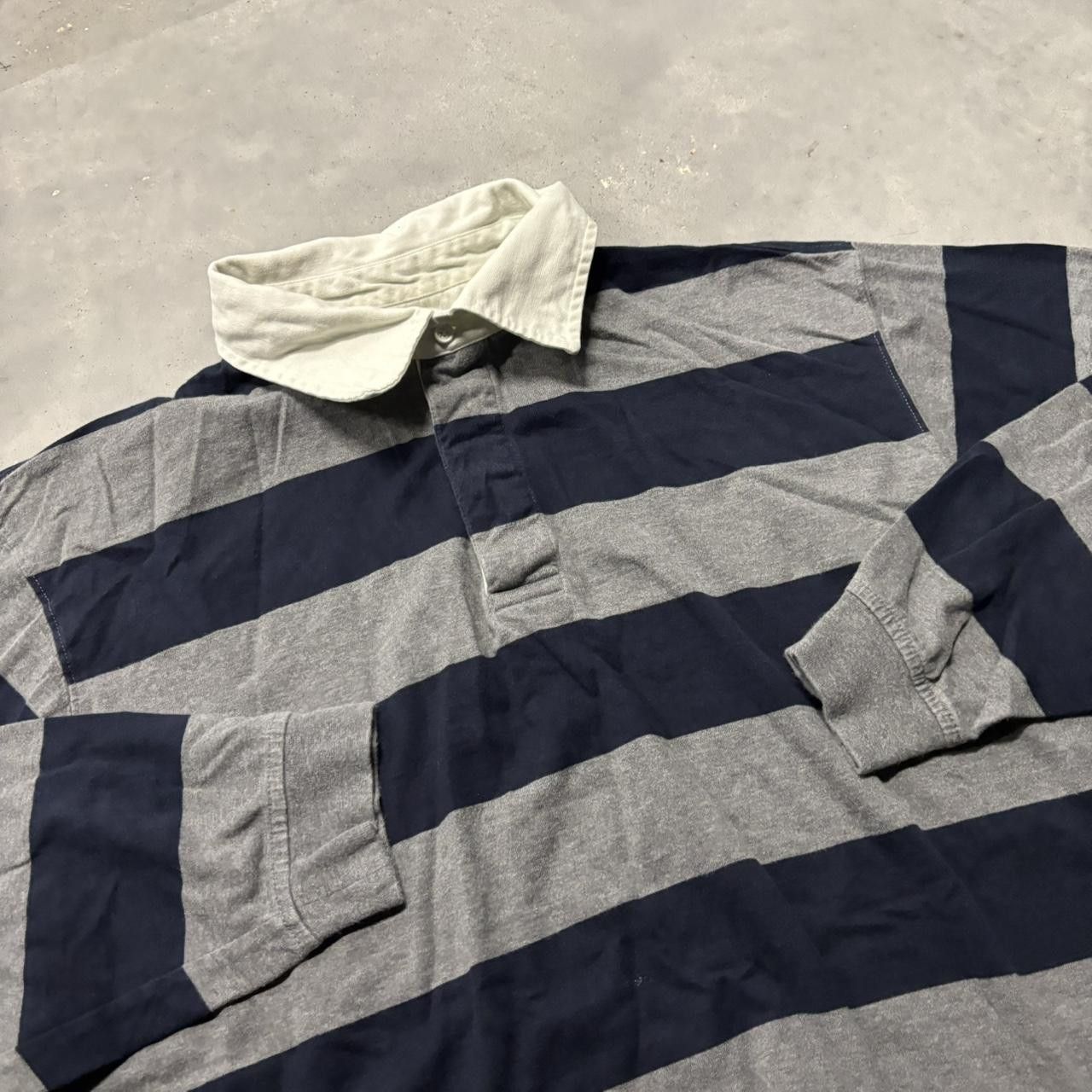 Japanese Brand × Vintage Crazy Vintage Y2K/2000s Grunge Grey Striped Skater Polo Rugby Longsleeve Shirt! Size US XL / EU 56 / 4 - 3 Thumbnail