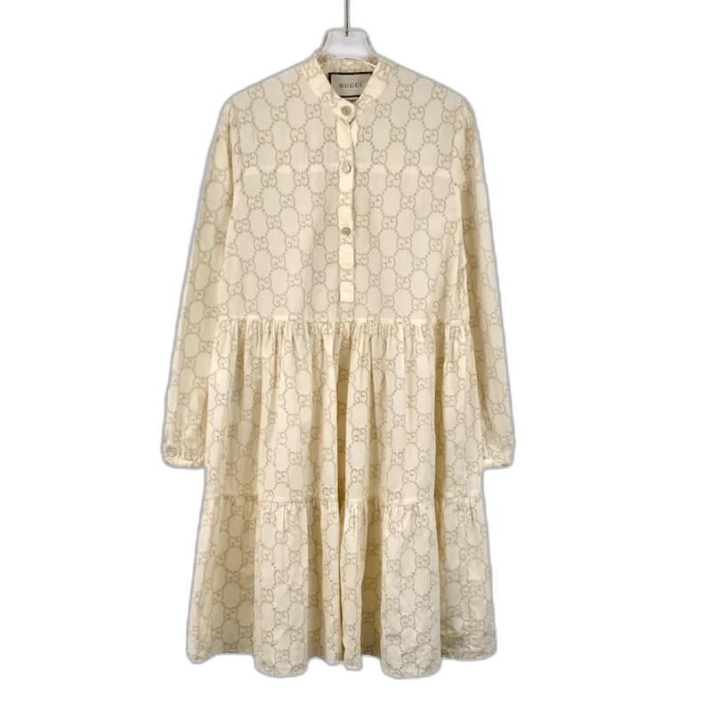 Gucci Gucci Beige Logo Long Sleeve Dress Size US S / EU 44-46 / 1 - 1 Thumbnail