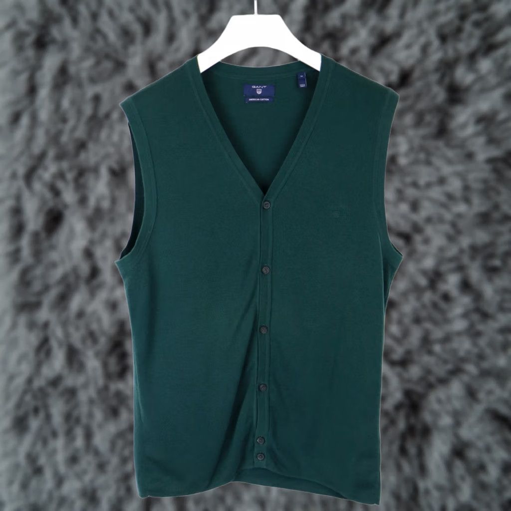 Gant GANT American Cotton Waistcoat Mens MEDIUM Knitted V Neck Stretchy Button Green Waistcoat Size US M / EU 48-50 / 2 - 1 Thumbnail